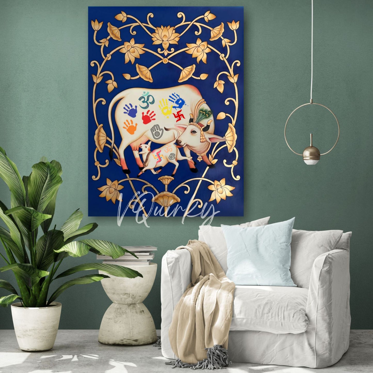 Pichwai Cow and Lotus Canvas Painting