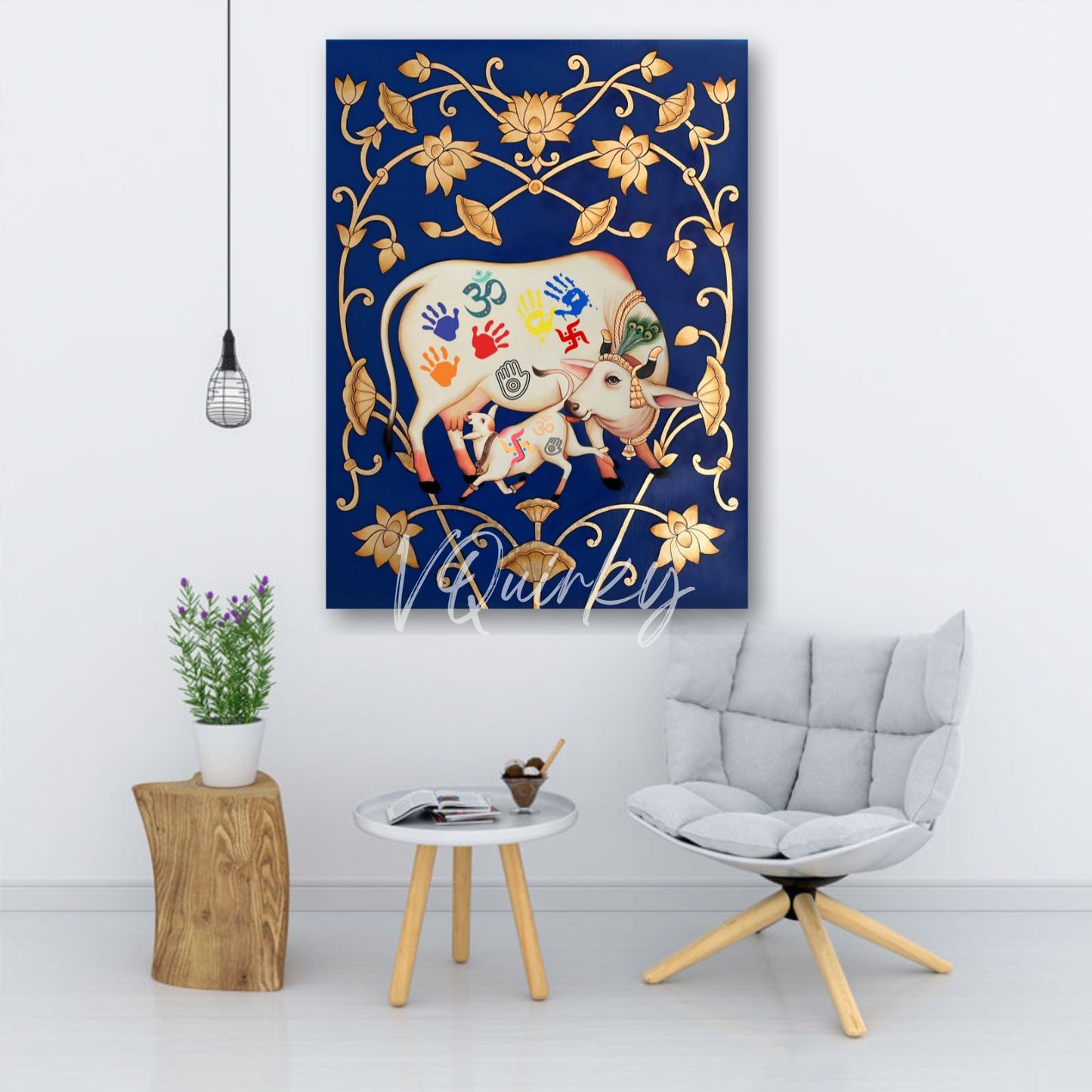 Pichwai Cow and Lotus Canvas Painting