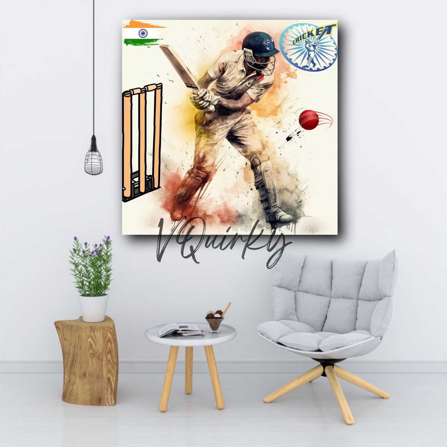 Indian Cricket Player Batting Canvas Painting