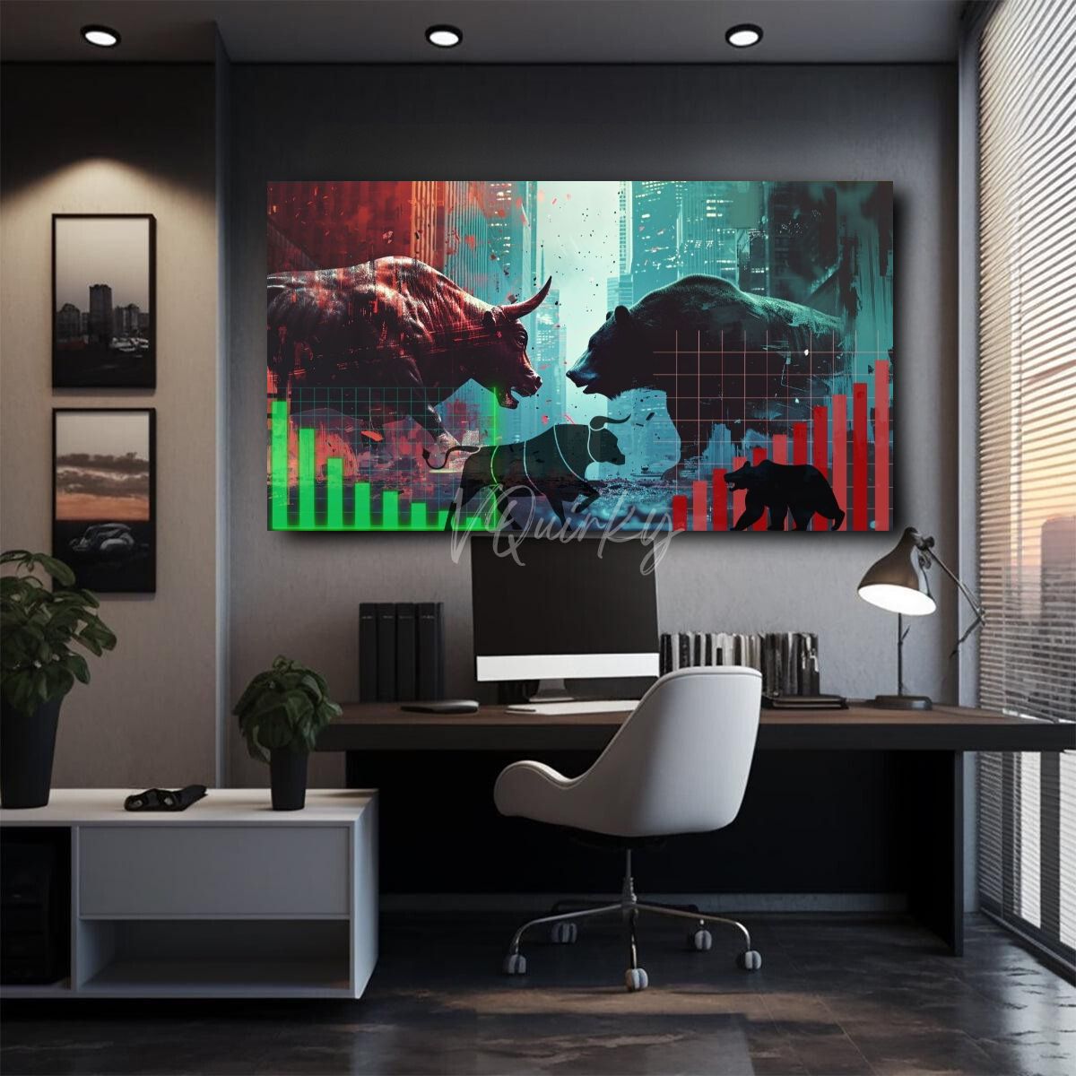 Bear And Bull H7 Stock Market Trading Canvas Painting