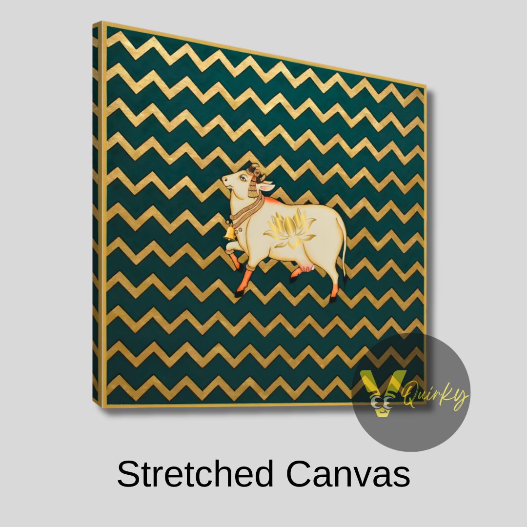 Pichwai Cow Lotus with Abstract Zig Zag Pattren Canvas Painting