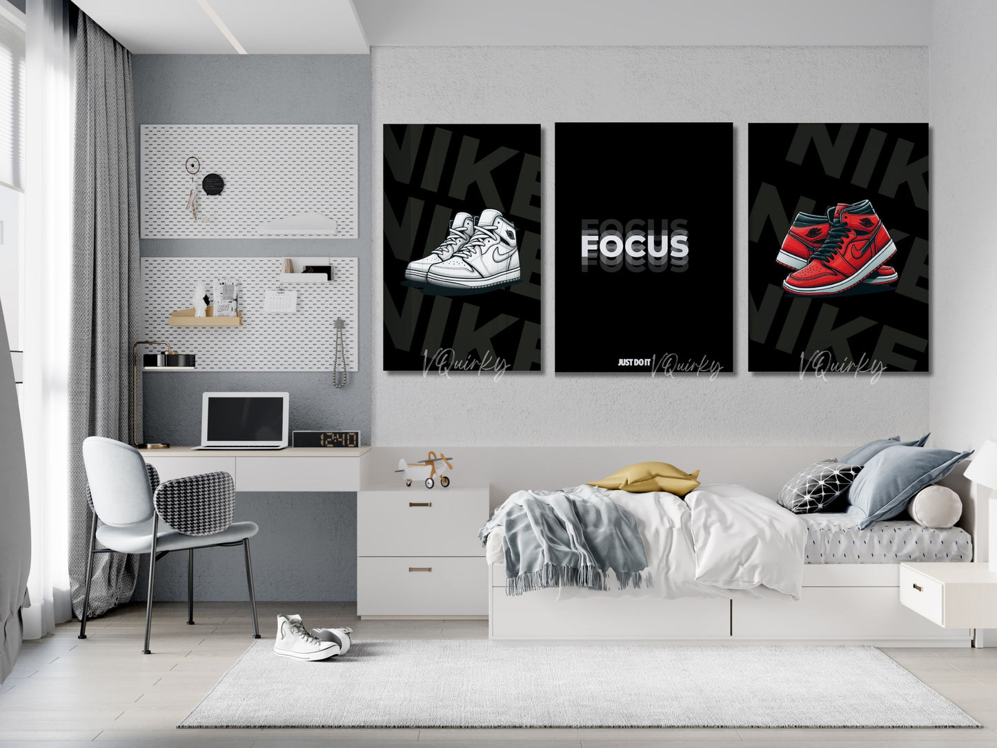 Focus Just Do It With Sneakers- Set Of 3 Canvas Painting
