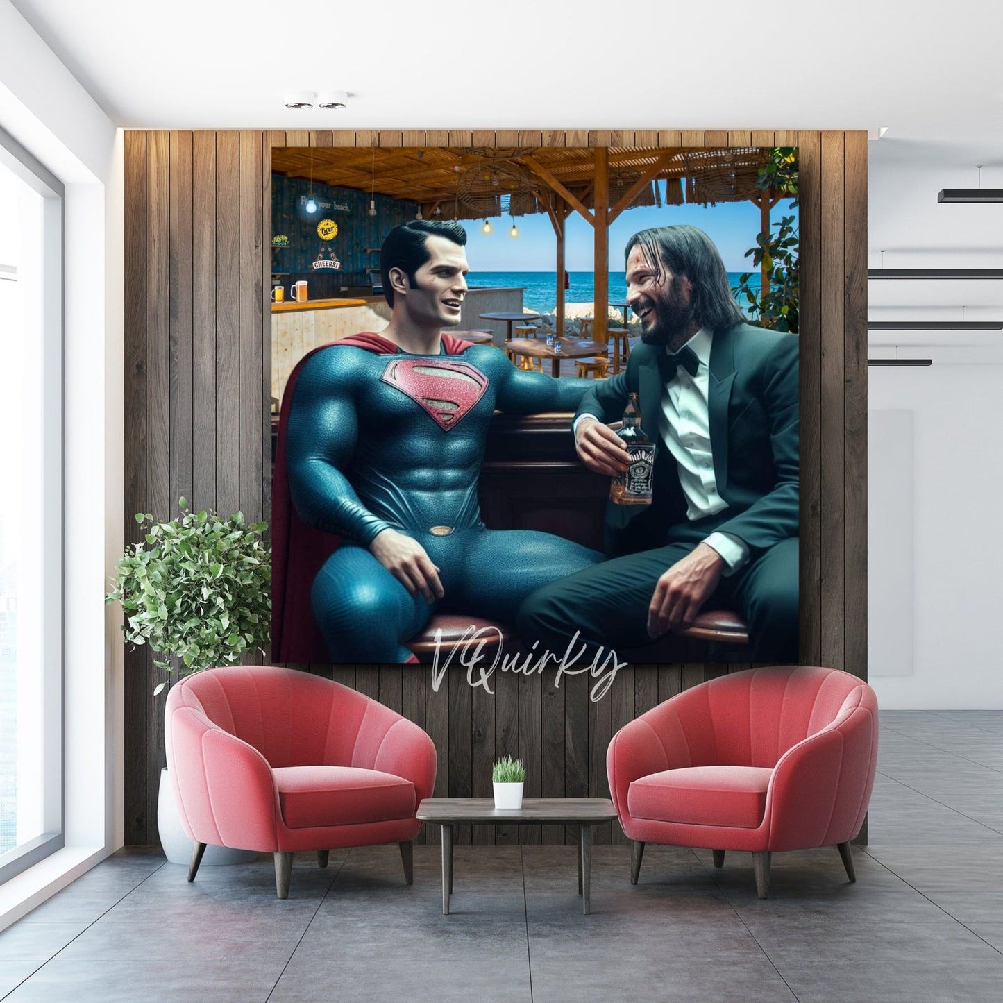 Henry Cavill & Keanu Reeves (Superman with John Wick) Canvas Painting