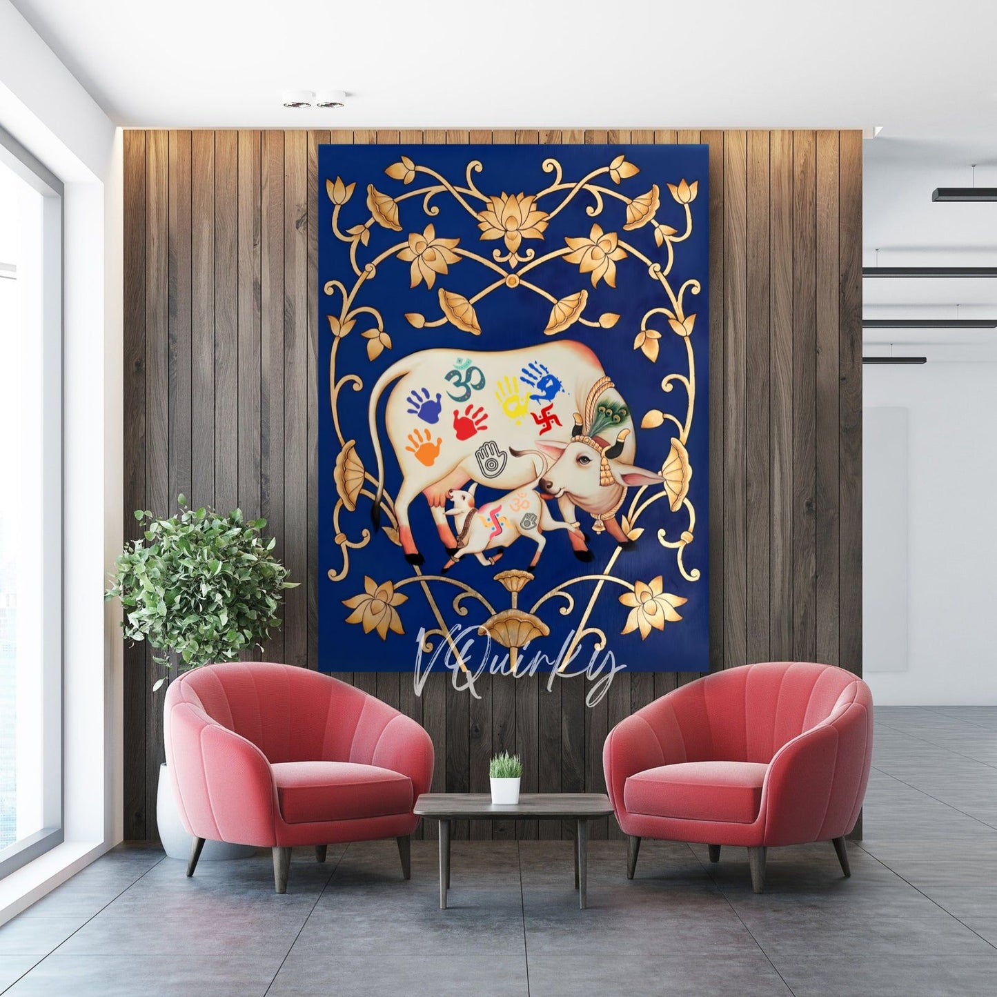 Pichwai Cow and Lotus Canvas Painting
