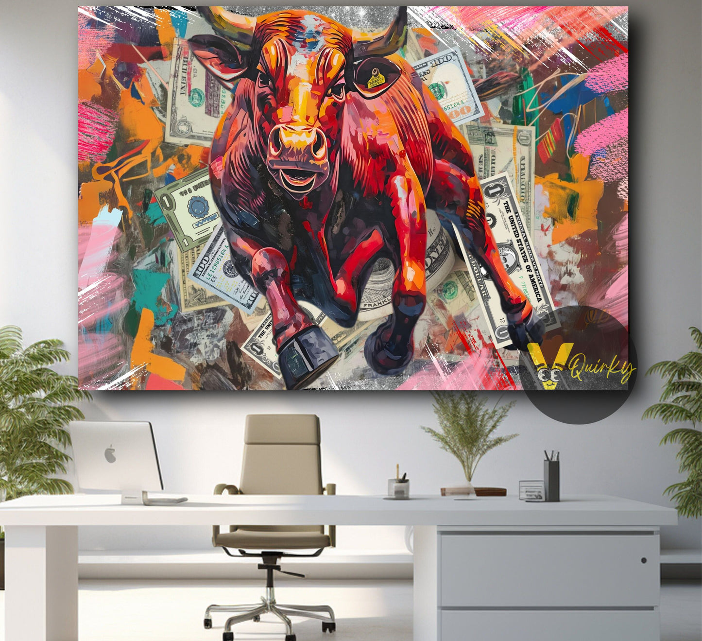Colorful Big Bull H10 Stock Market Trading Canvas Painting