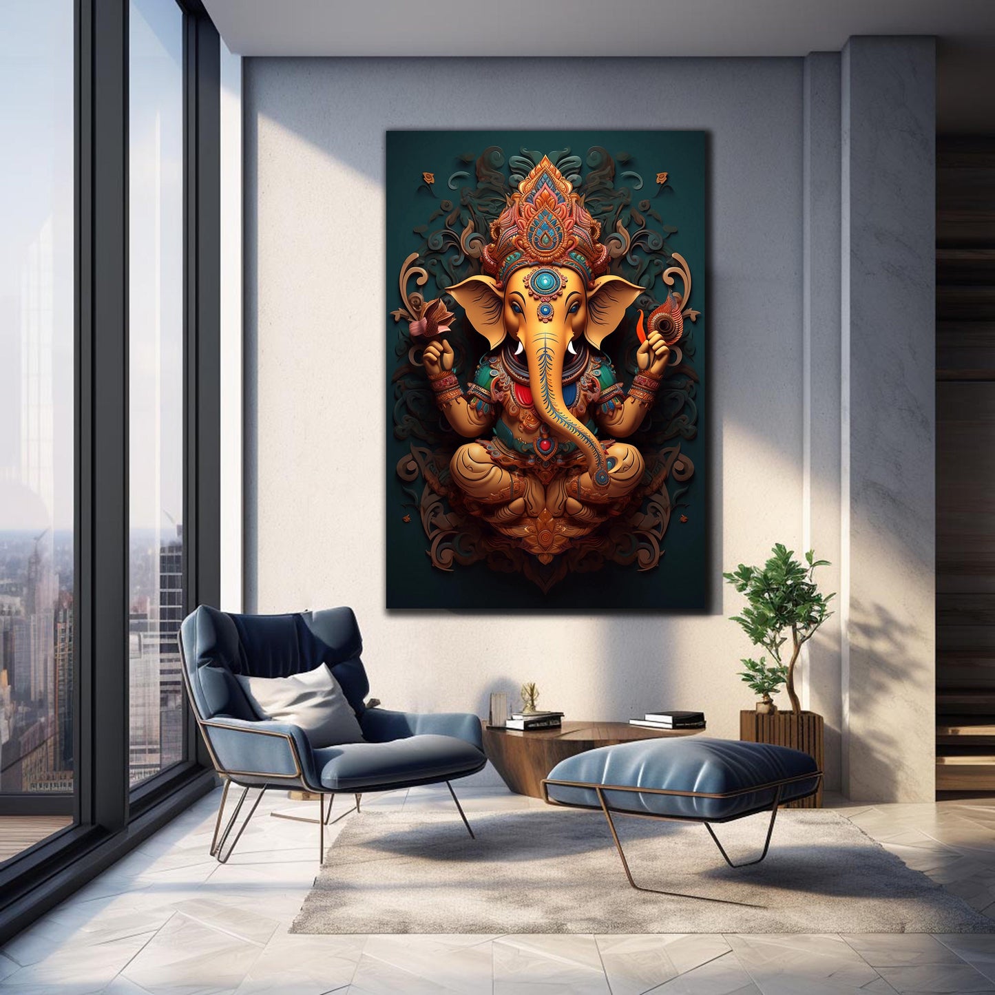 3d Ganesh Ji Art Canvas Painting