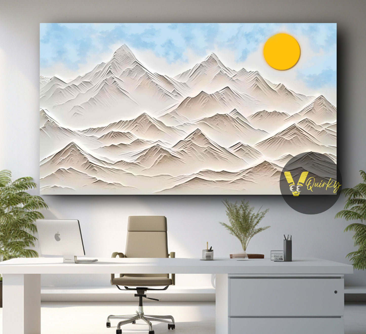Beautiful Abstract 3d Mountains With Sun Nature Canvas Painting