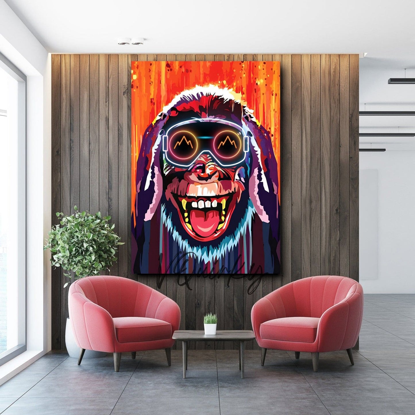 Hear No Evil Colorful Monkey Canvas Painting