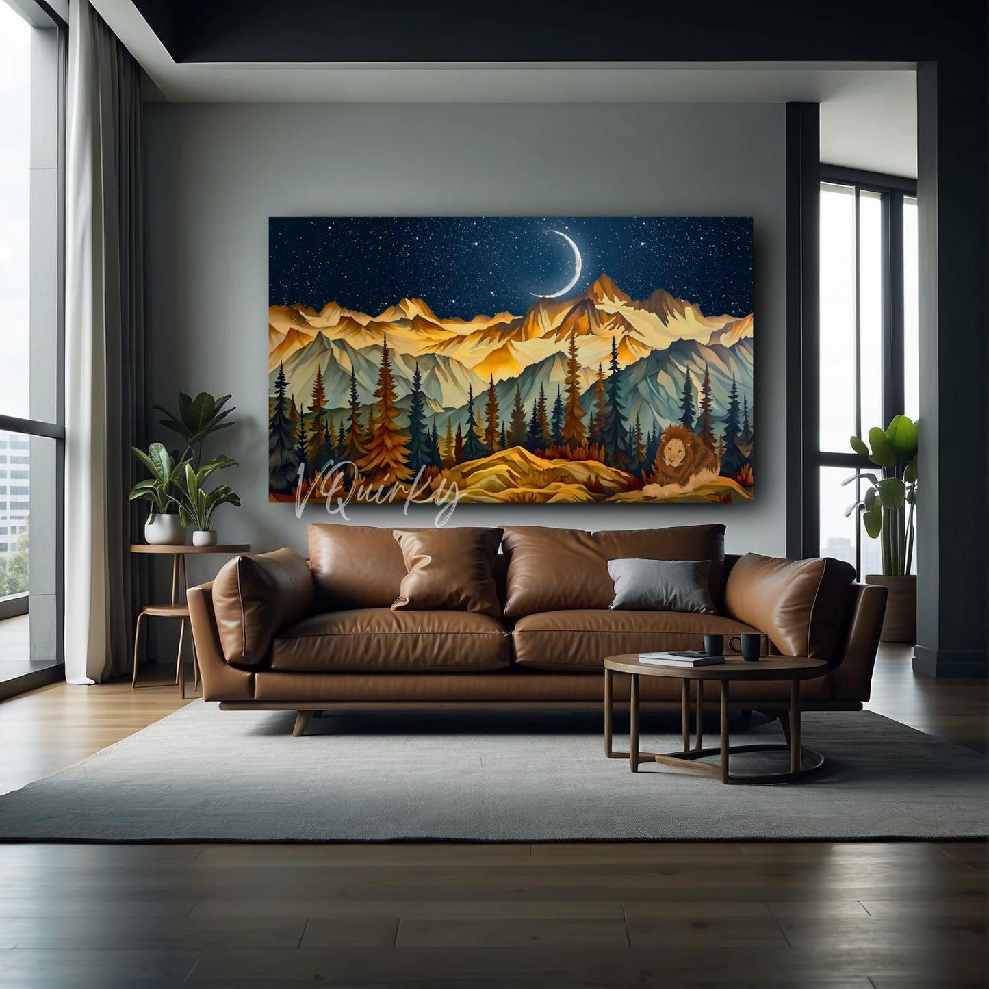 Mountains With Night View Nature Canvas Painting