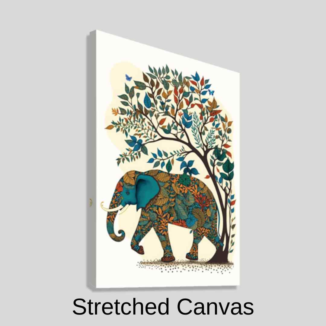Madhubani Blue Elephant Canvas Painting