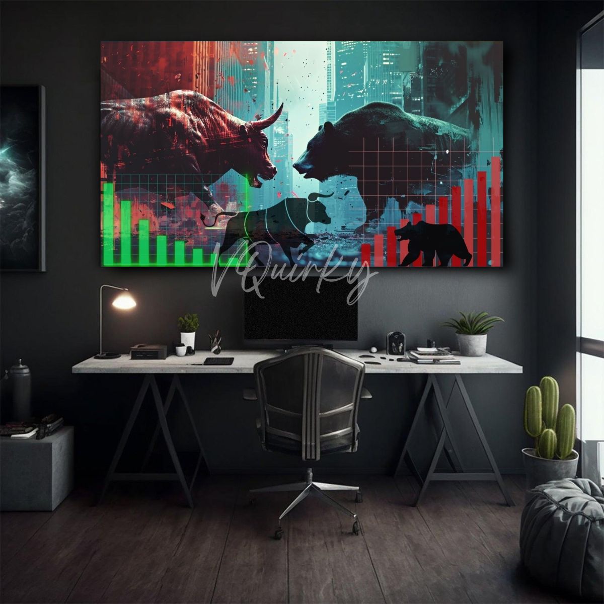 Bear And Bull H7 Stock Market Trading Canvas Painting