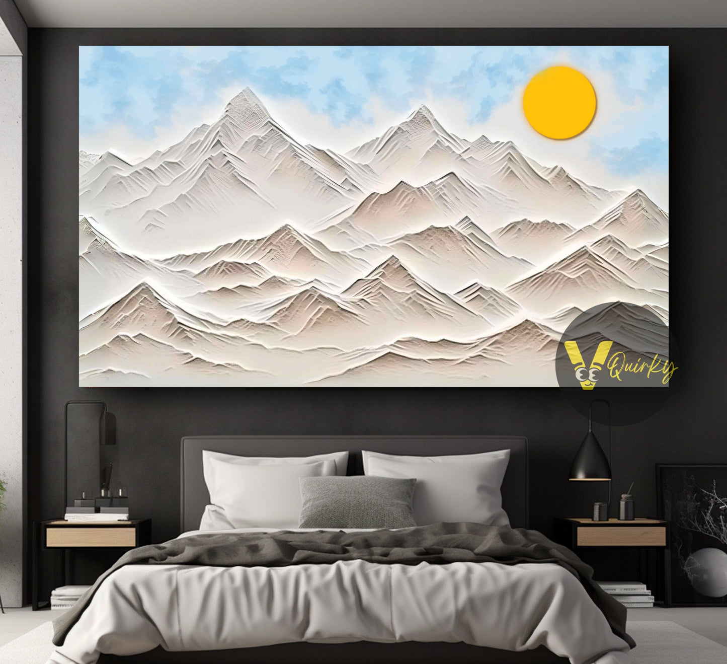 Beautiful Abstract 3d Mountains With Sun Nature Canvas Painting