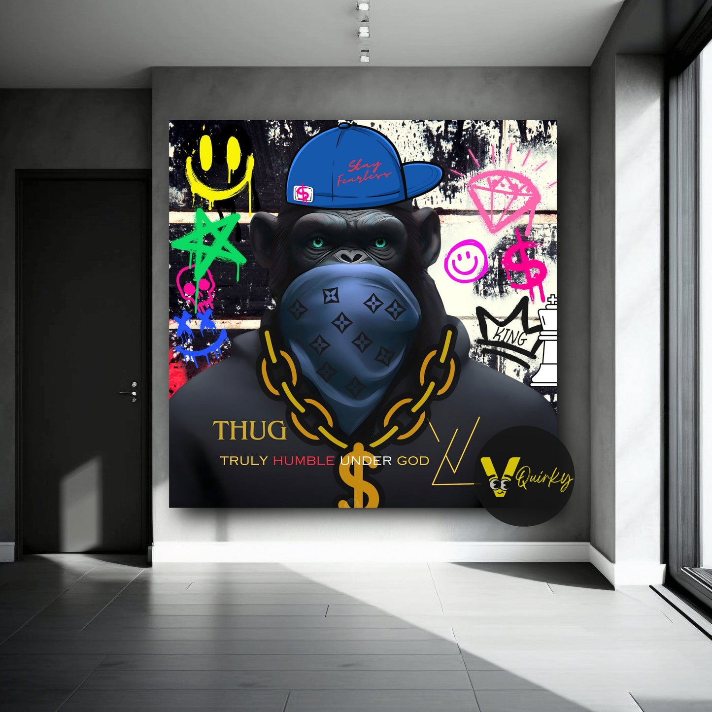 Speak No Evil Colorful V1 Monkey Canvas Painting