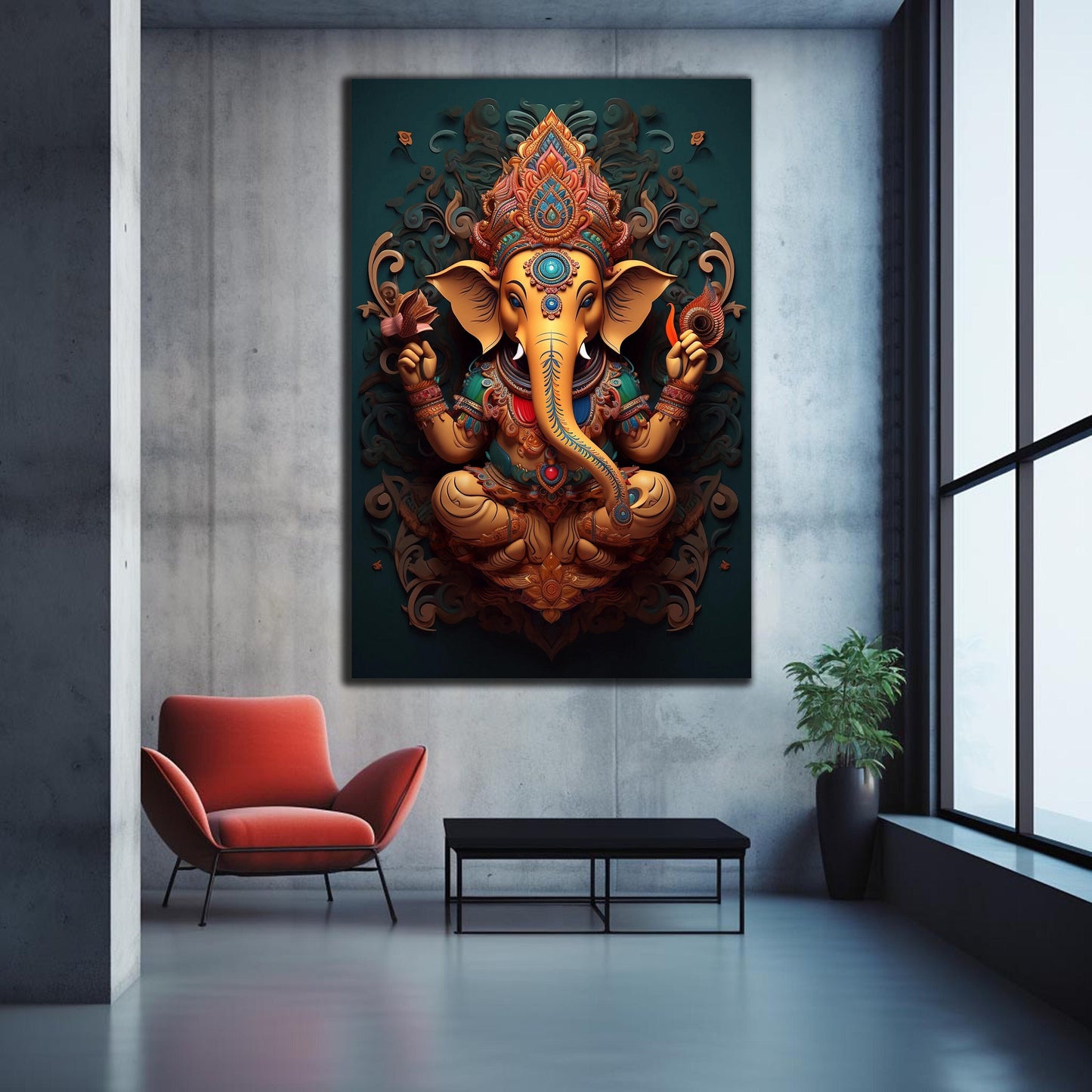 3d Ganesh Ji Art Canvas Painting