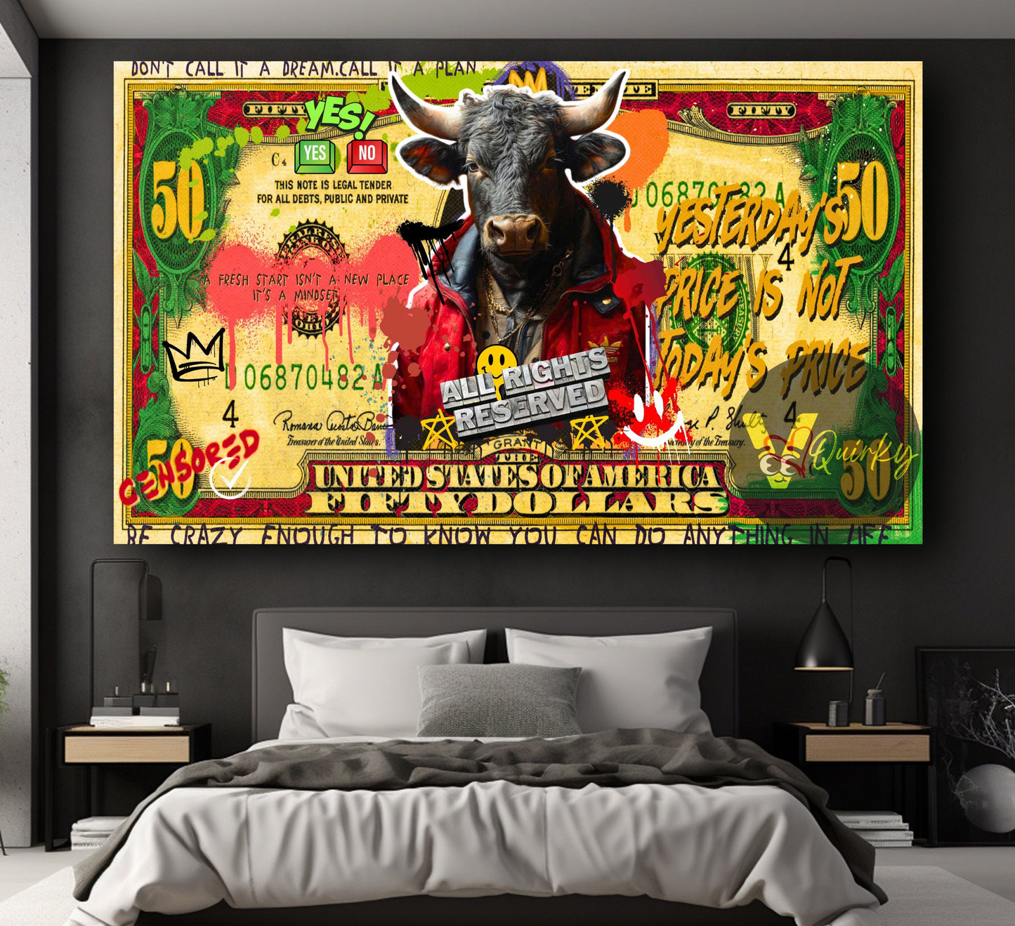 50 Dollar Bull Canvas Painting