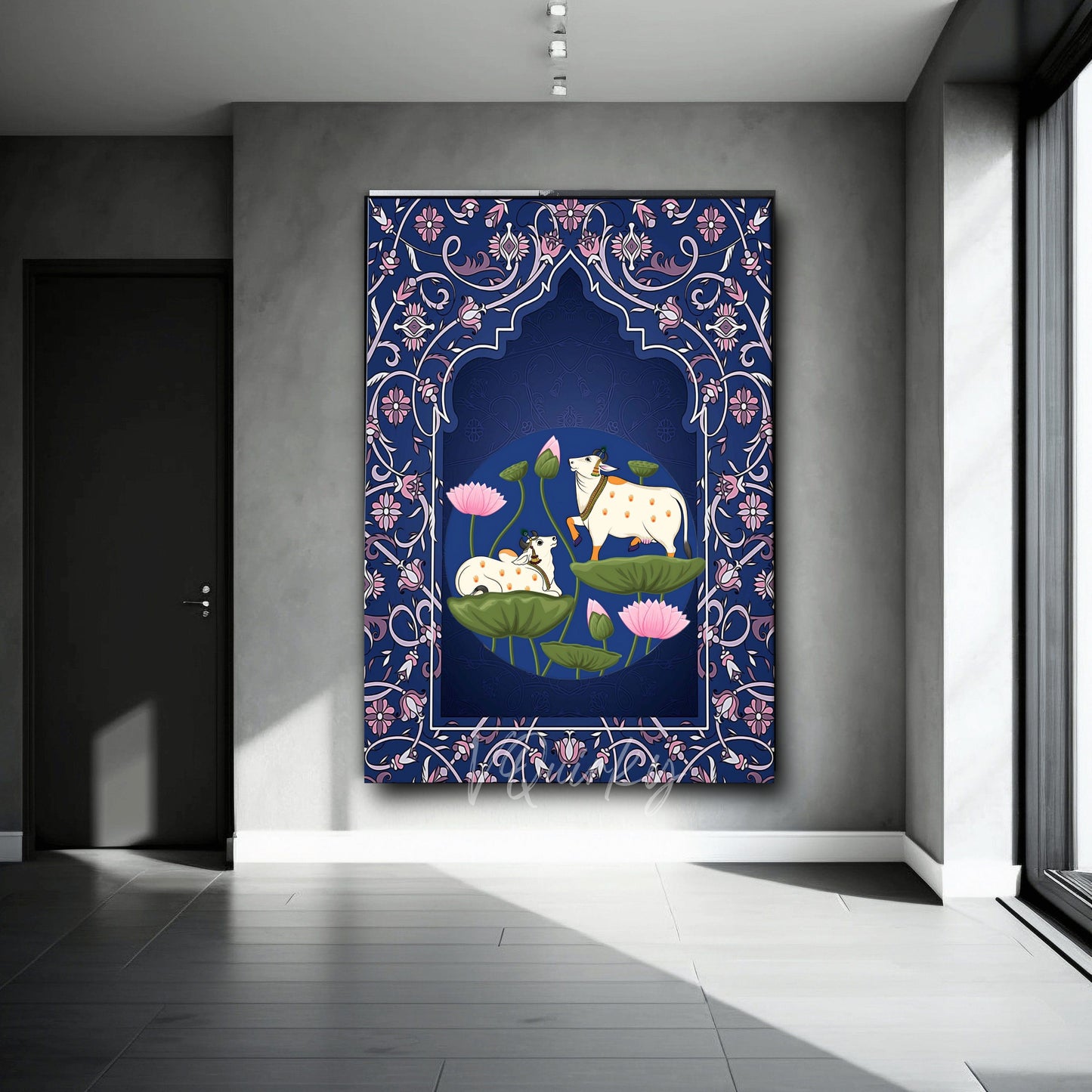 Pichwai Cow with Nandi ji Canvas Painting