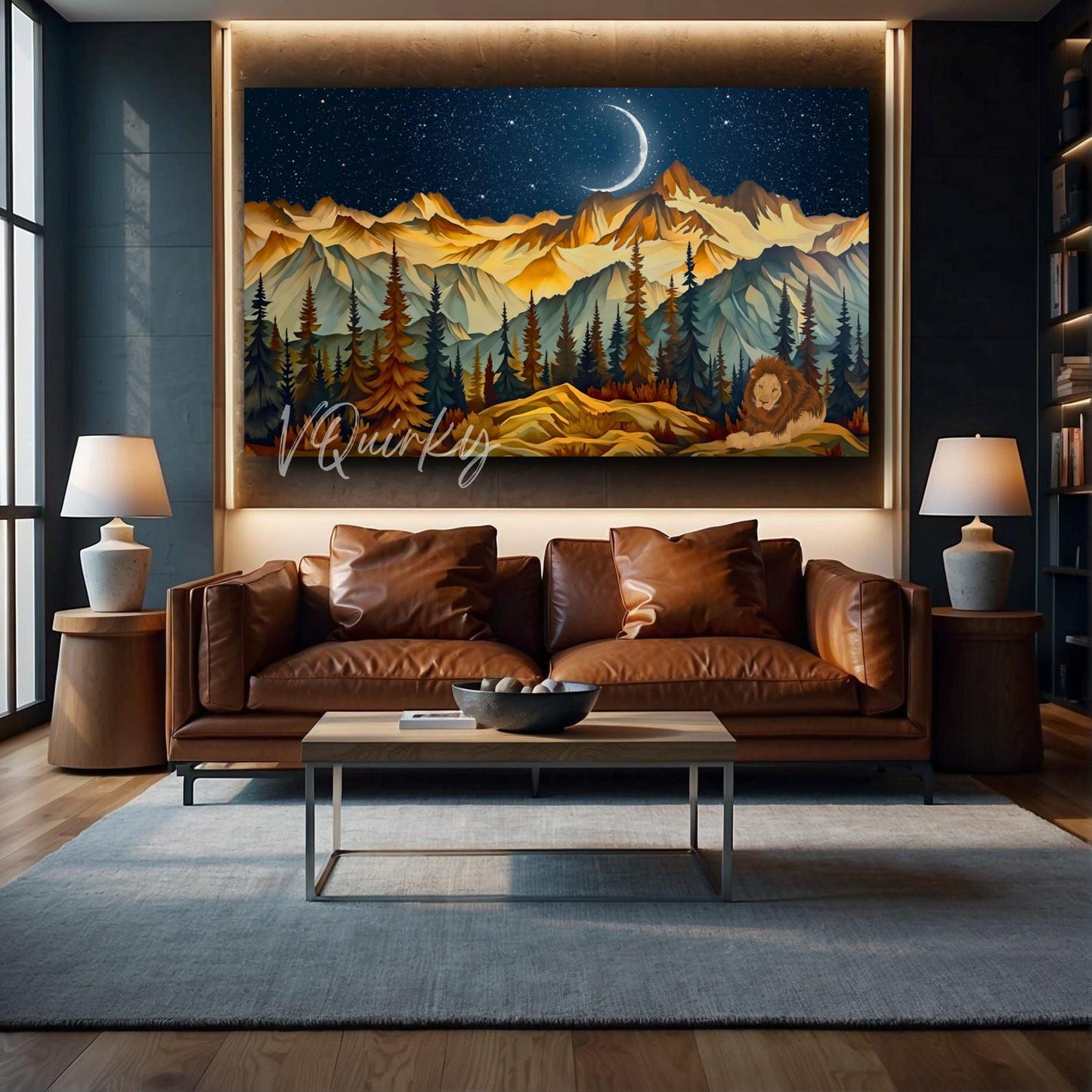 Mountains With Night View Nature Canvas Painting
