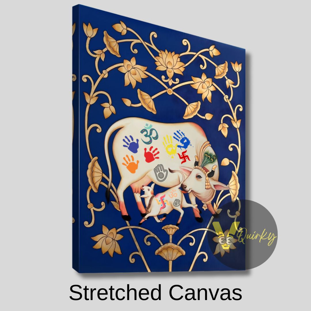 Pichwai Cow and Lotus Canvas Painting
