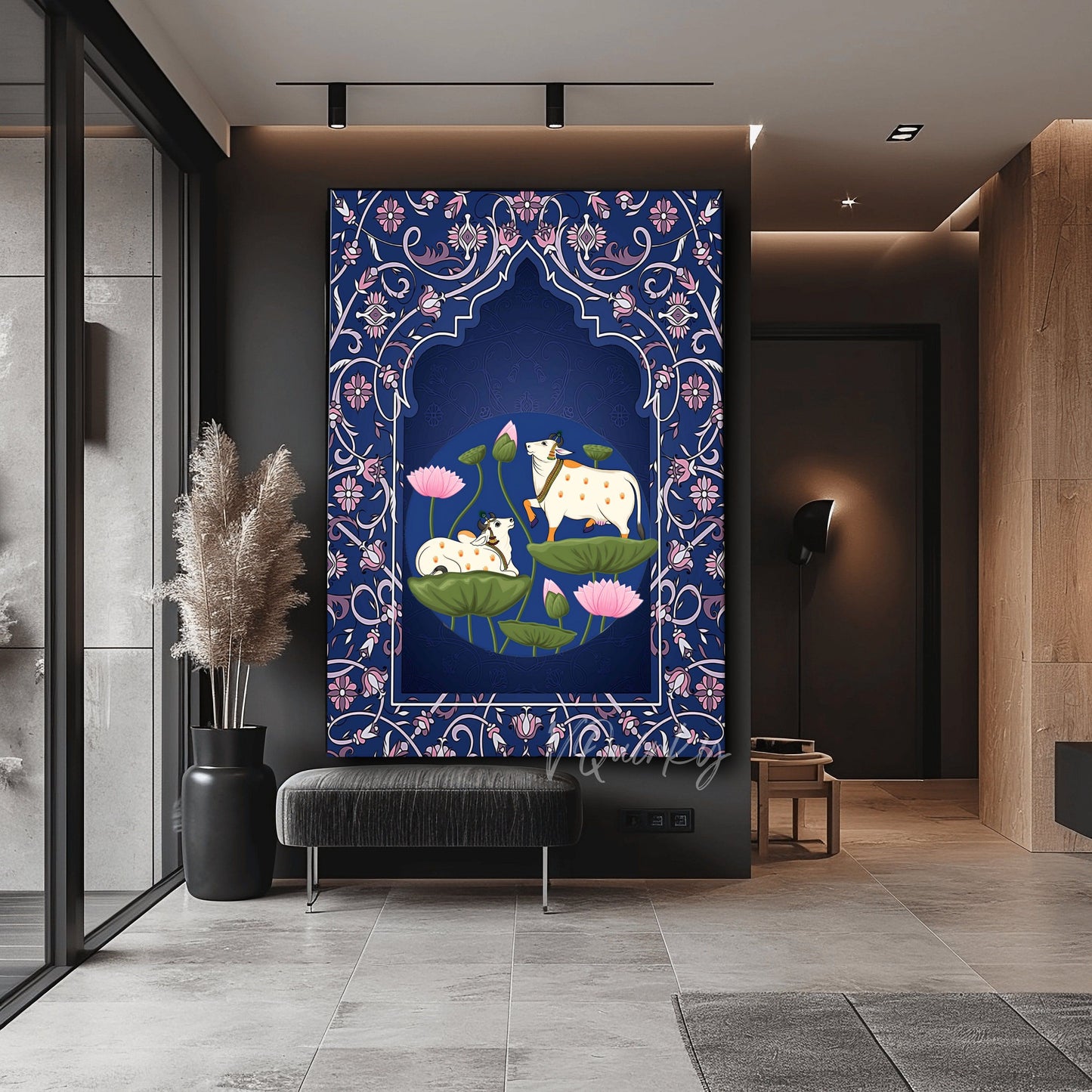 Pichwai Cow with Nandi ji Canvas Painting