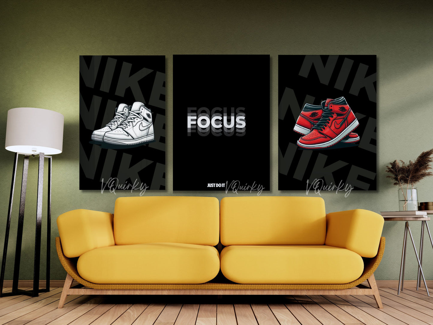 Focus Just Do It With Sneakers- Set Of 3 Canvas Painting