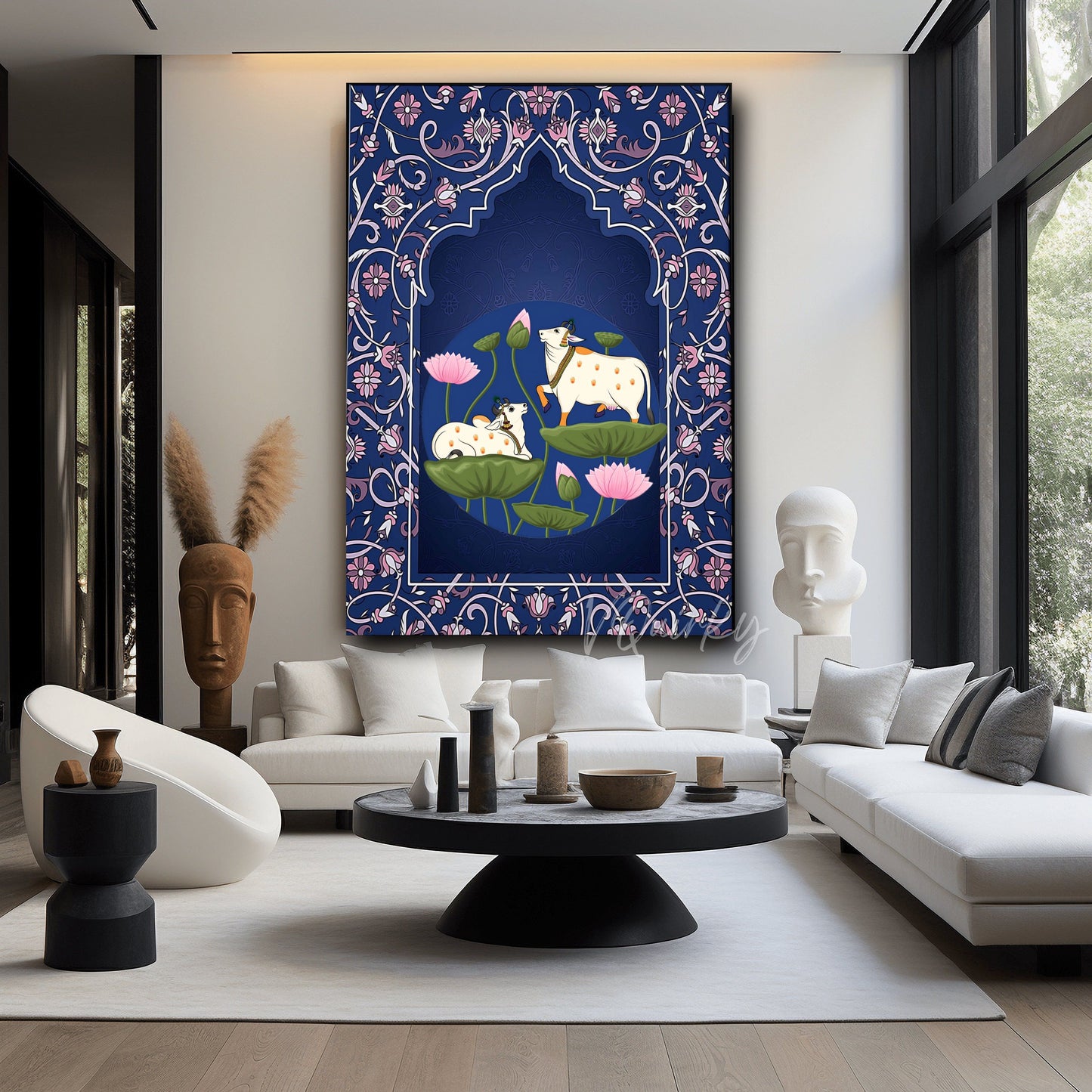 Pichwai Cow with Nandi ji Canvas Painting