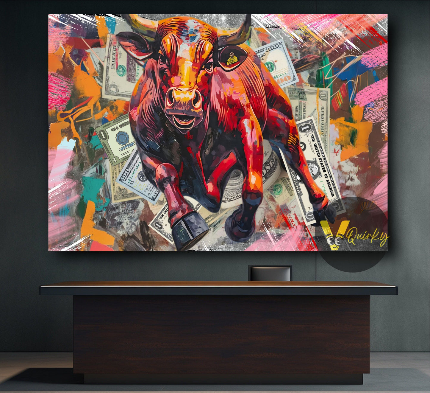 Colorful Big Bull H10 Stock Market Trading Canvas Painting