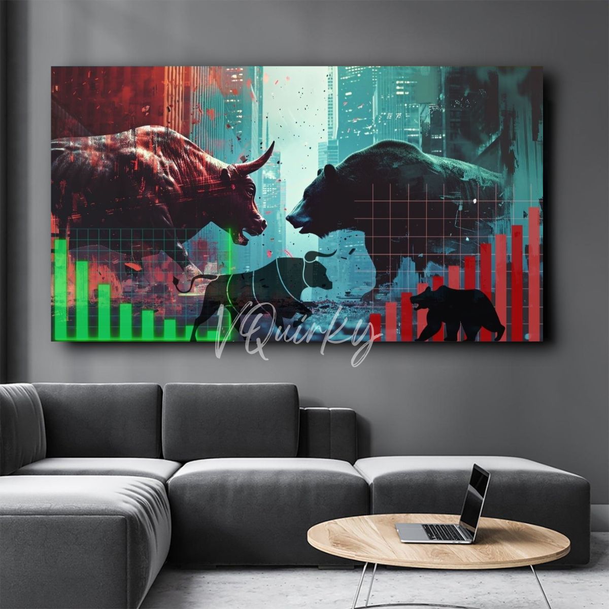 Bear And Bull H7 Stock Market Trading Canvas Painting