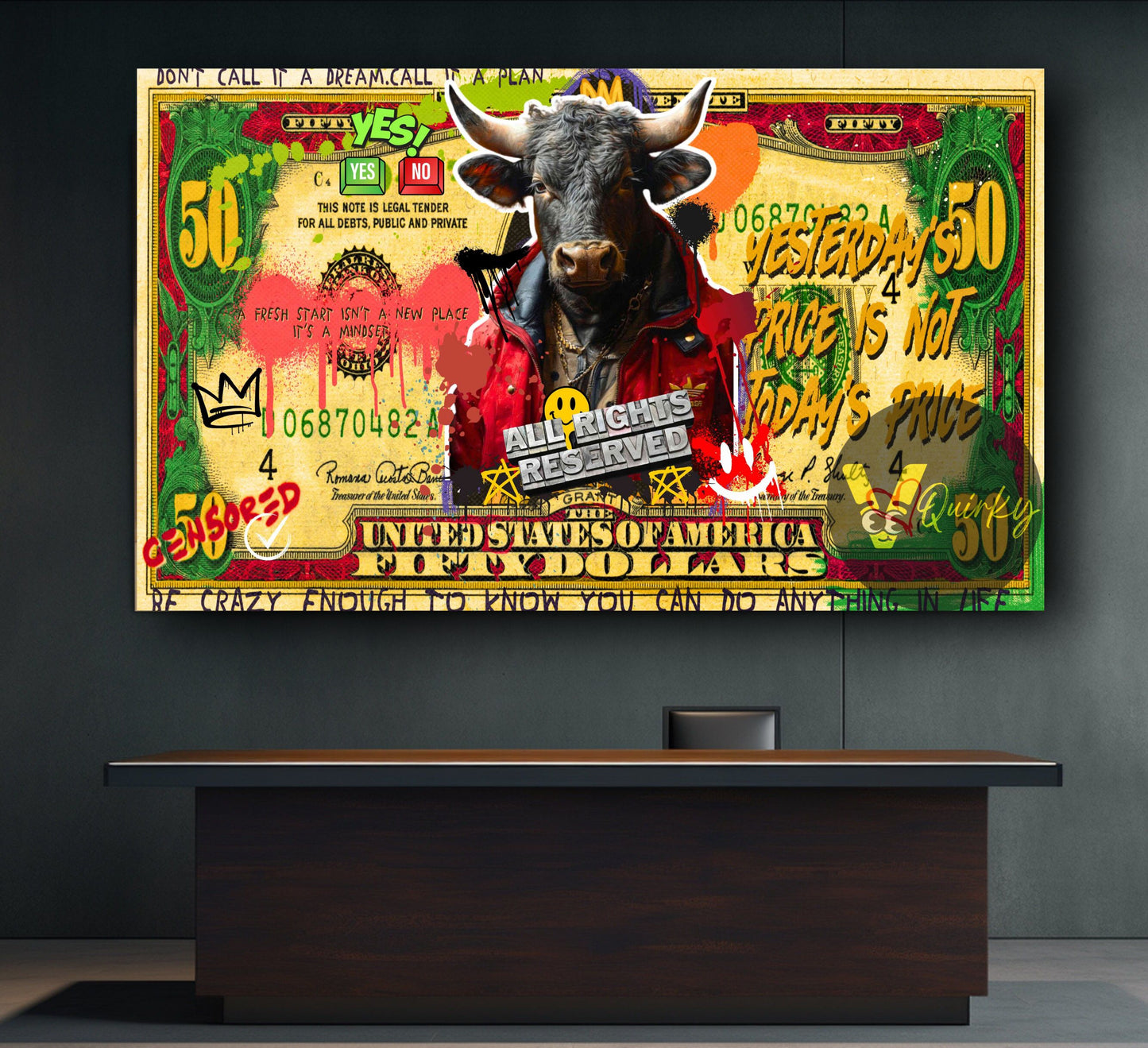 50 Dollar Bull Canvas Painting