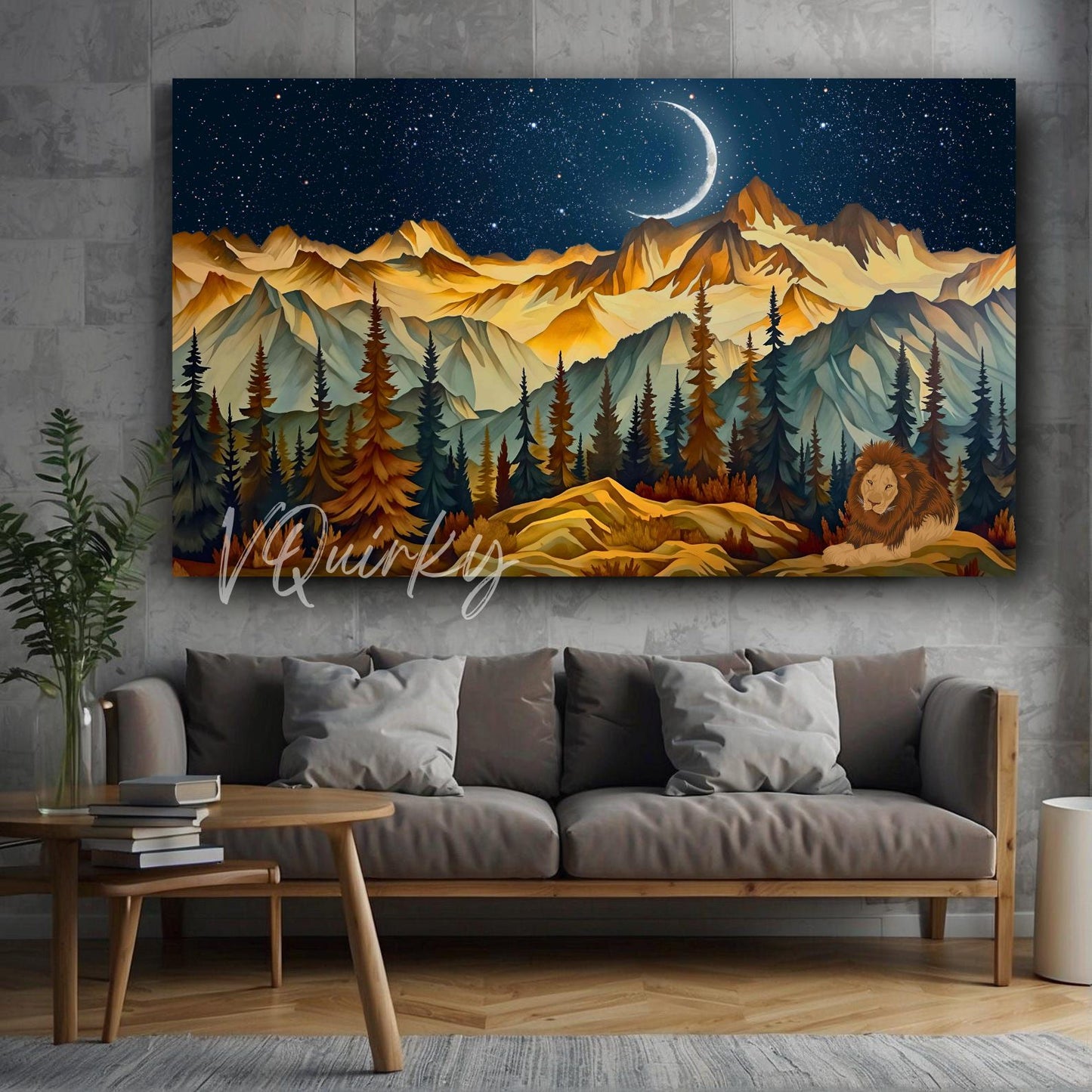 Mountains With Night View Nature Canvas Painting