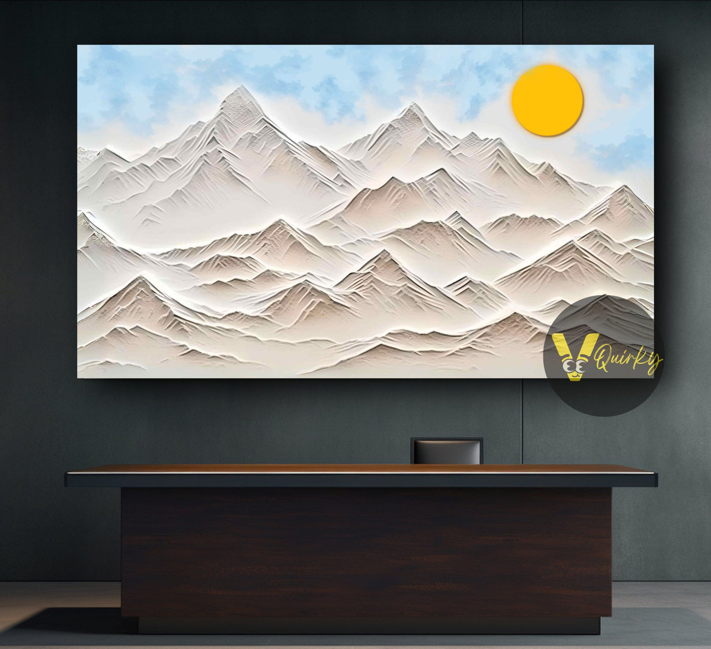 Beautiful Abstract 3d Mountains With Sun Nature Canvas Painting
