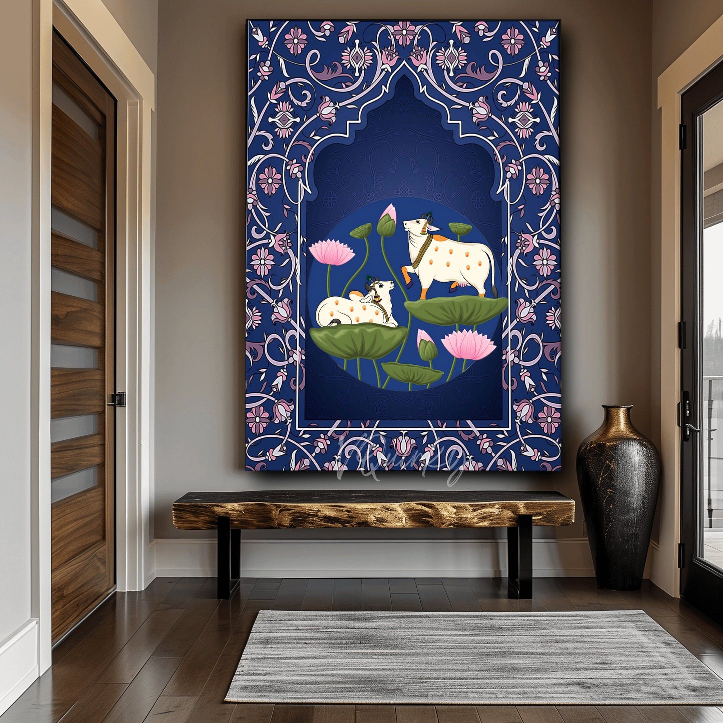 Pichwai Cow with Nandi ji Canvas Painting