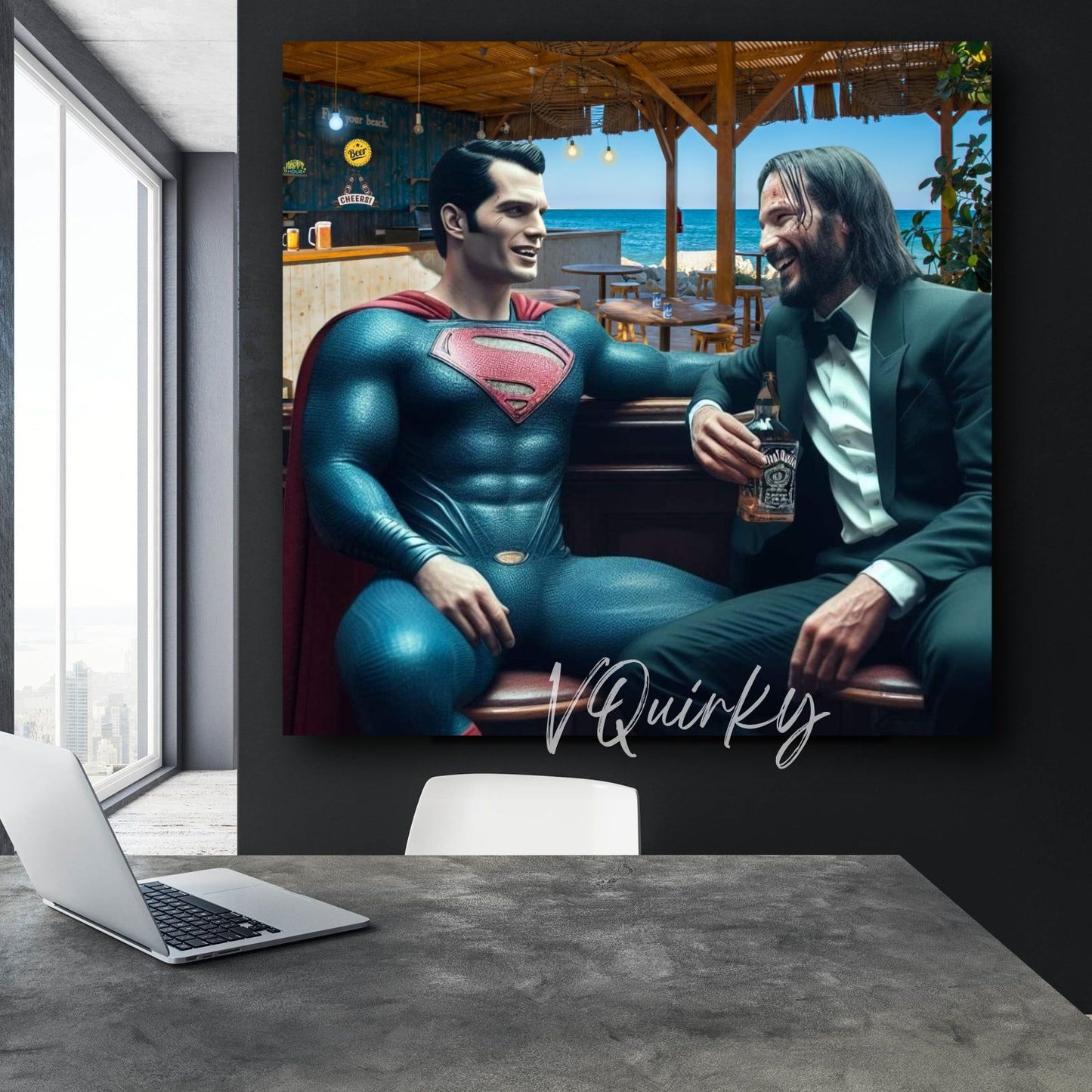 Henry Cavill & Keanu Reeves (Superman with John Wick) Canvas Painting