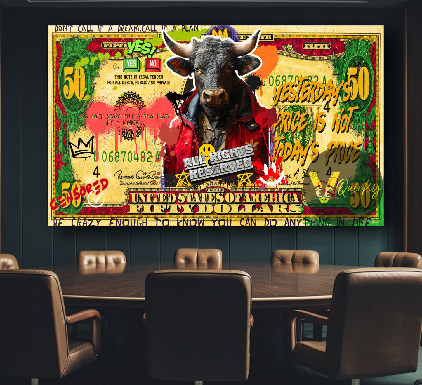 50 Dollar Bull Canvas Painting
