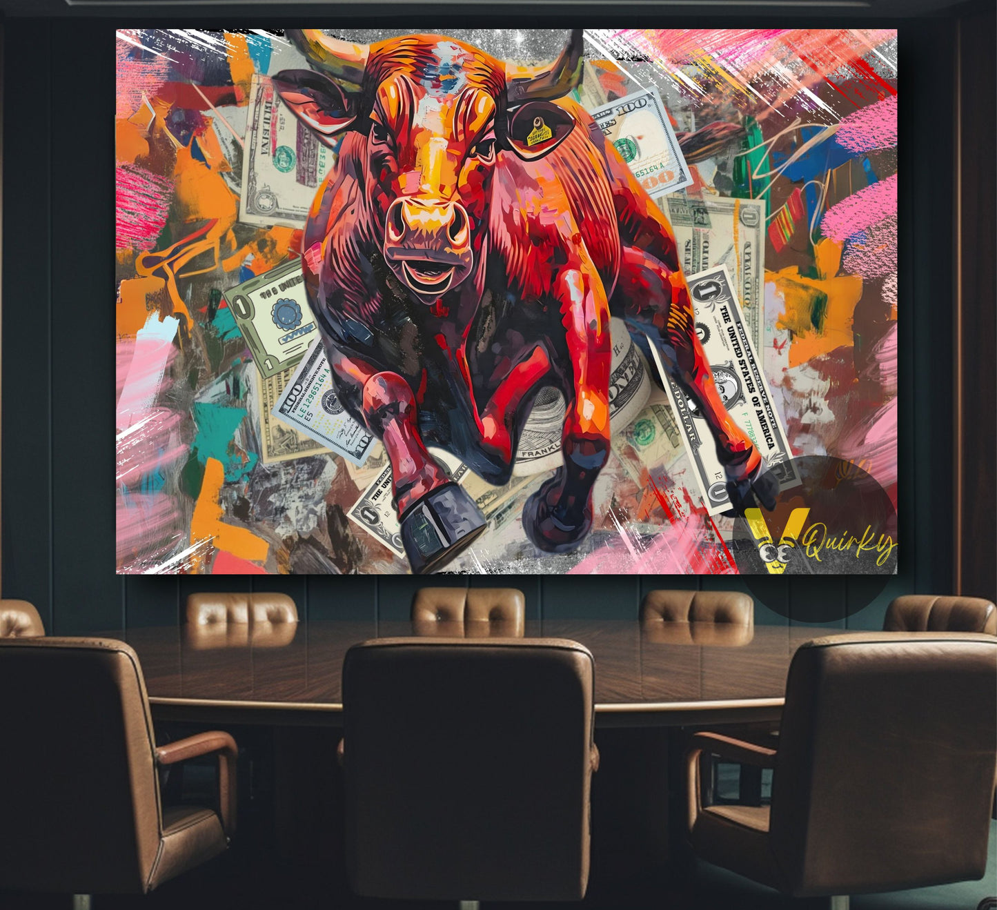 Colorful Big Bull H10 Stock Market Trading Canvas Painting