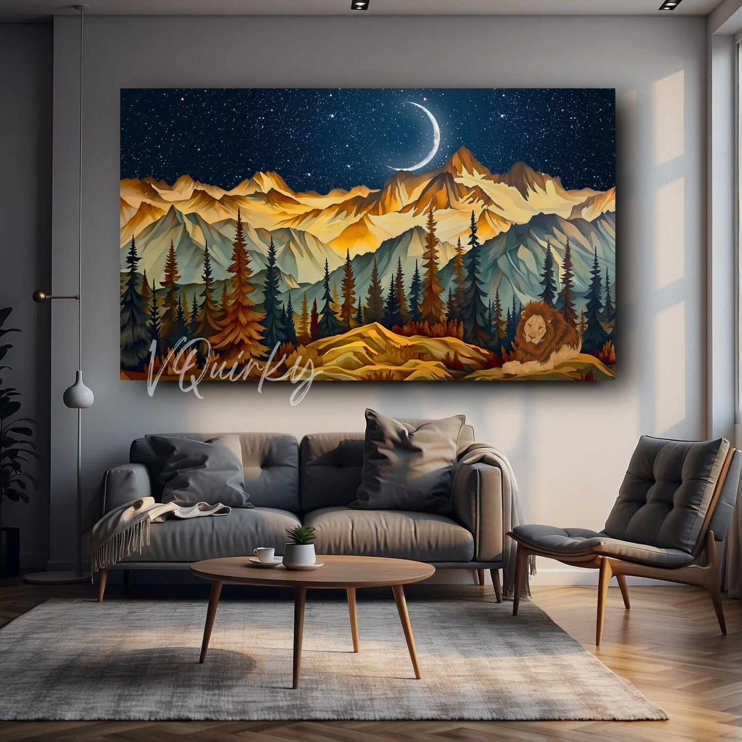 Mountains With Night View Nature Canvas Painting