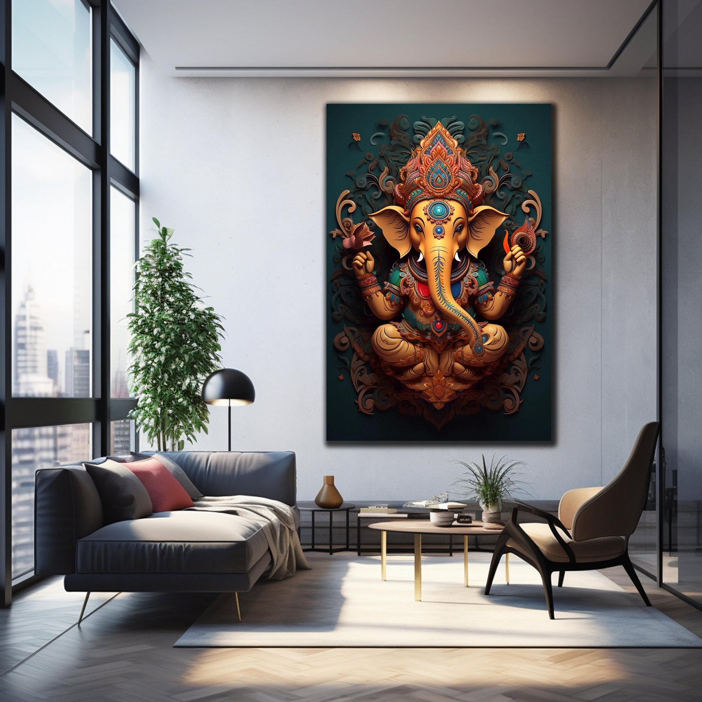 3d Ganesh Ji Art Canvas Painting