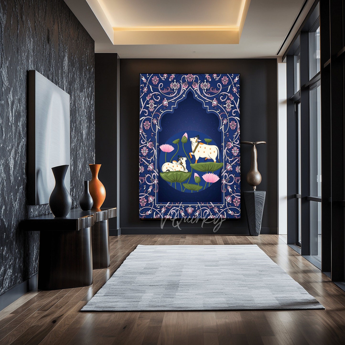 Pichwai Cow with Nandi ji Canvas Painting