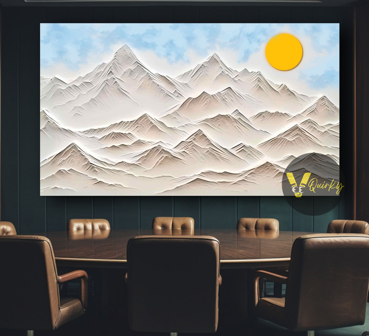 Beautiful Abstract 3d Mountains With Sun Nature Canvas Painting