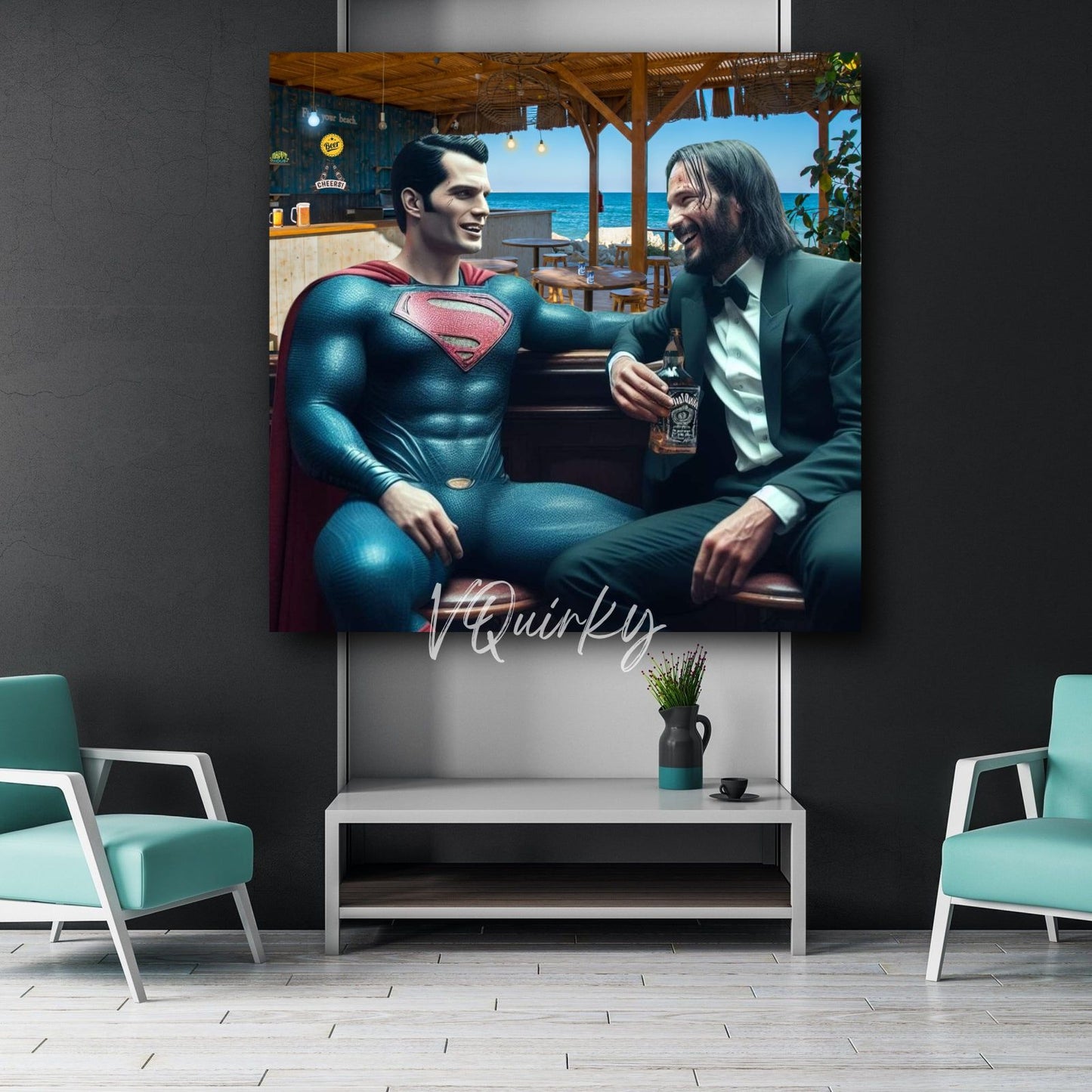 Henry Cavill & Keanu Reeves (Superman with John Wick) Canvas Painting