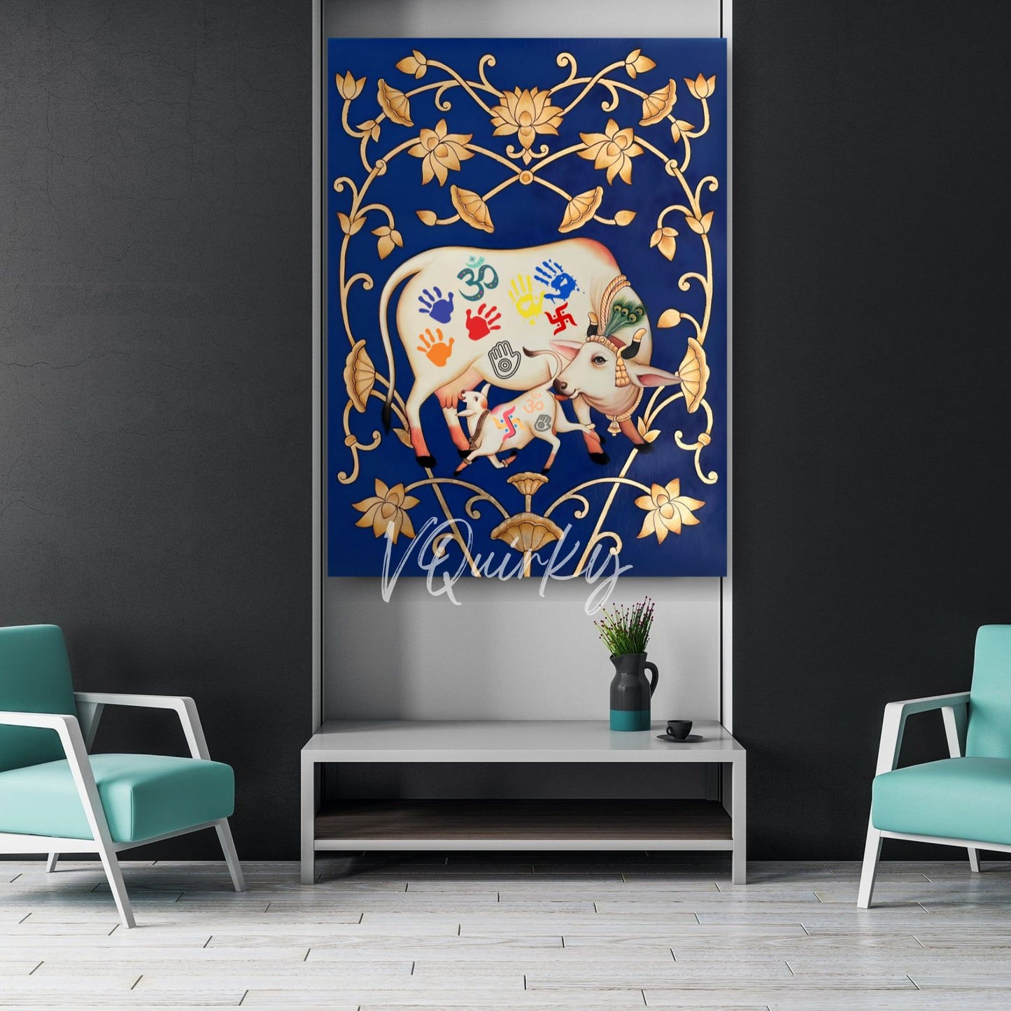 Pichwai Cow and Lotus Canvas Painting