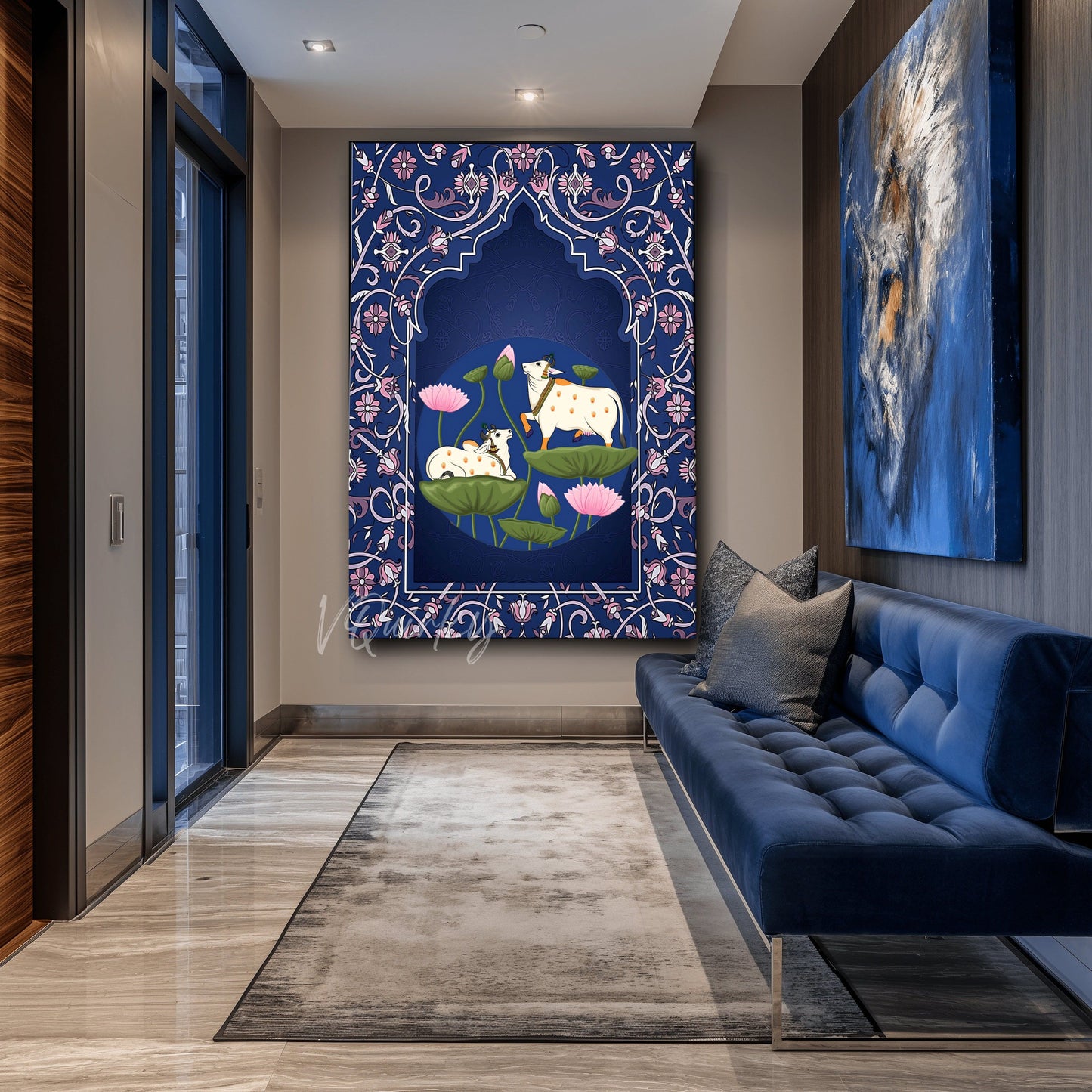 Pichwai Cow with Nandi ji Canvas Painting