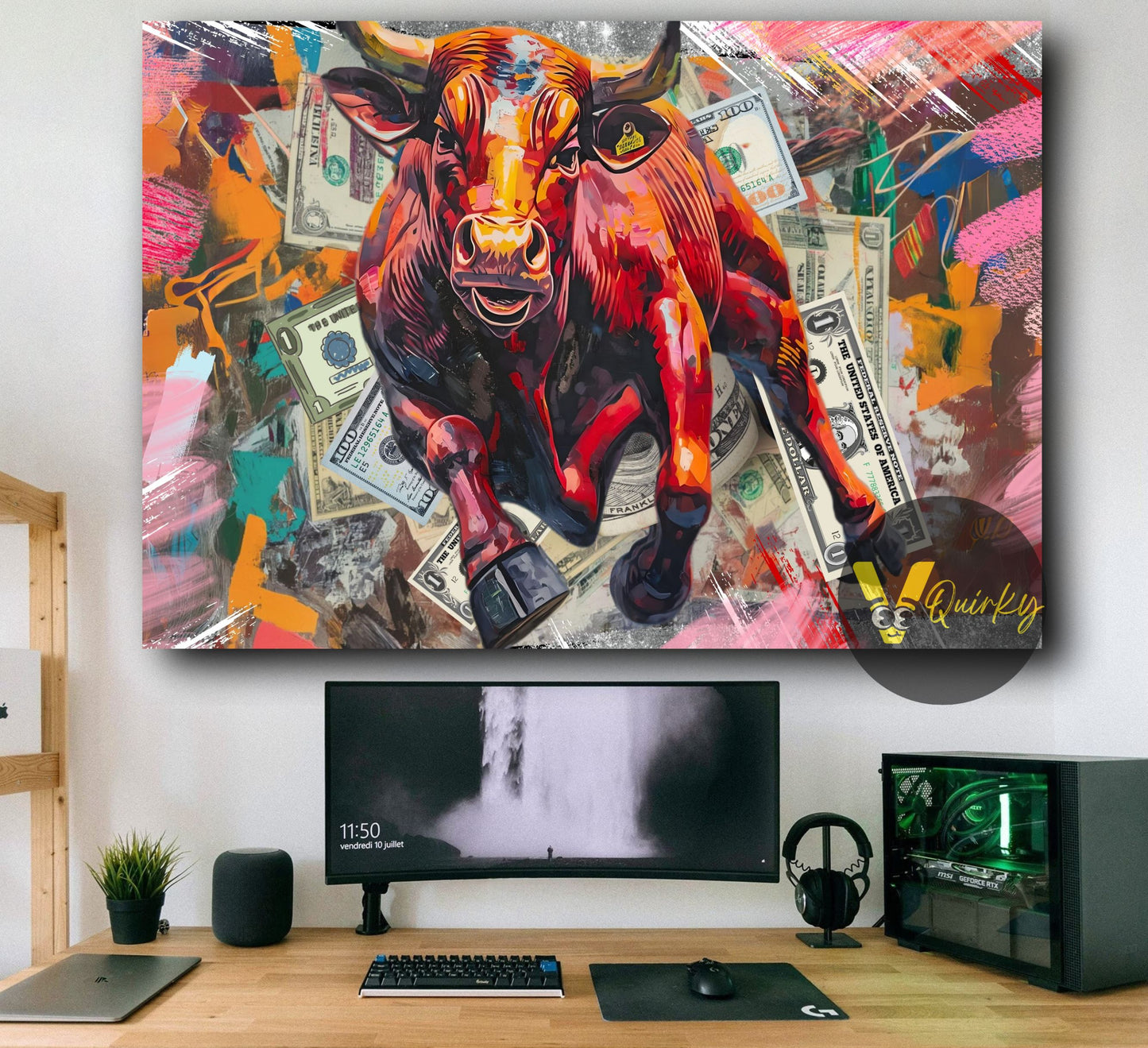 Colorful Big Bull H10 Stock Market Trading Canvas Painting