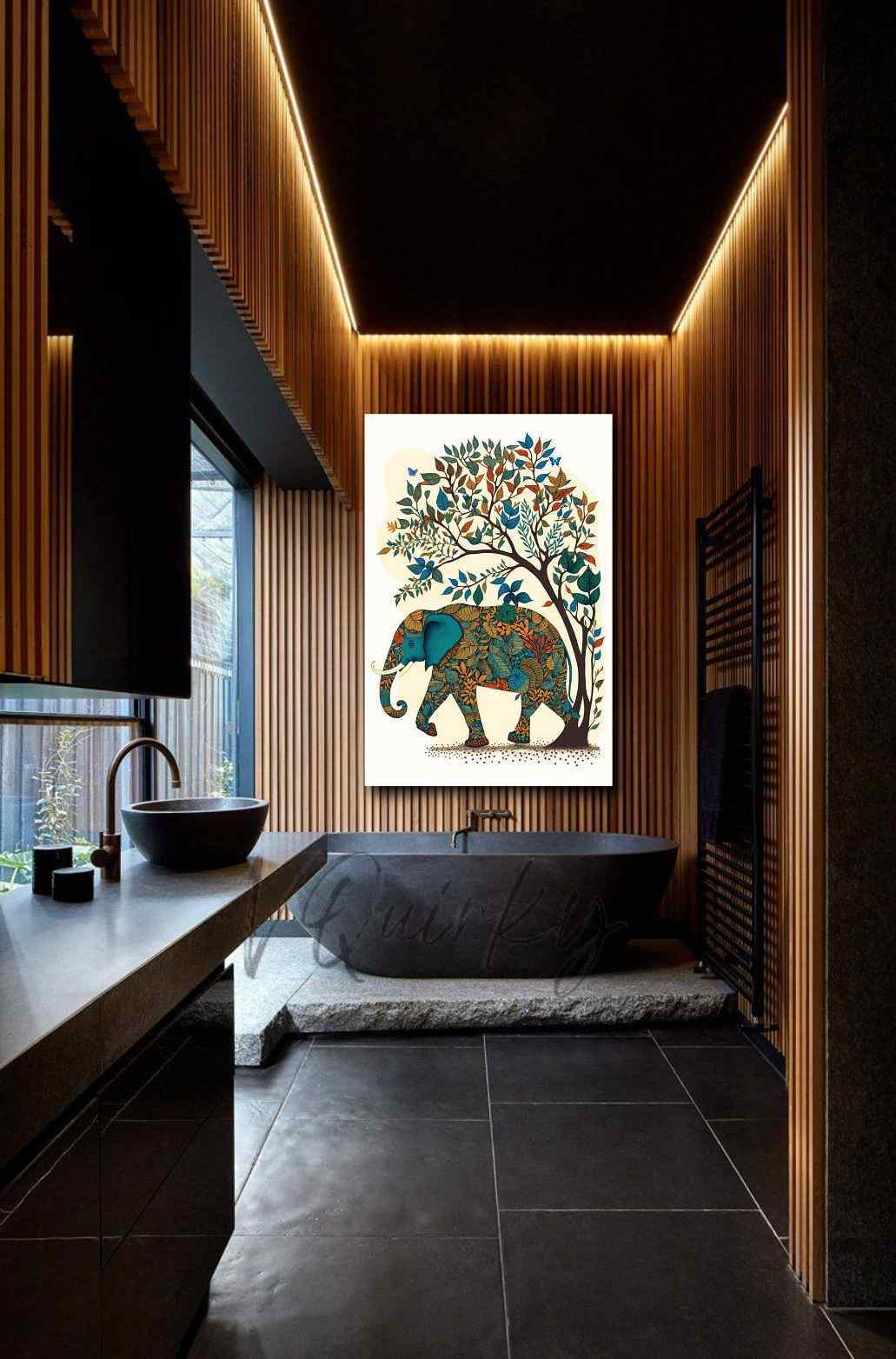 Madhubani Blue Elephant Canvas Painting