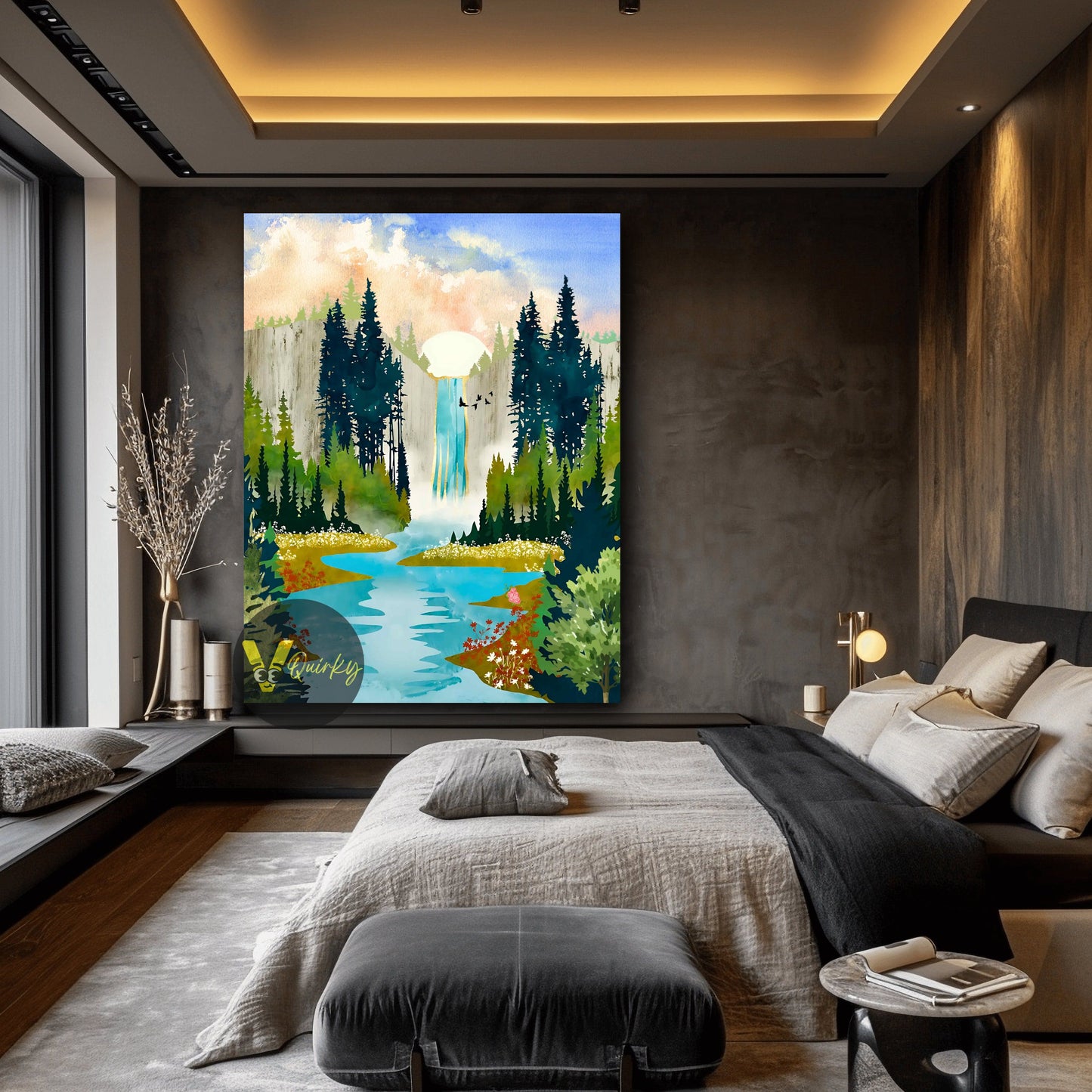 Waterfall Falling From The Mountains Vastu V3 Canvas Painting