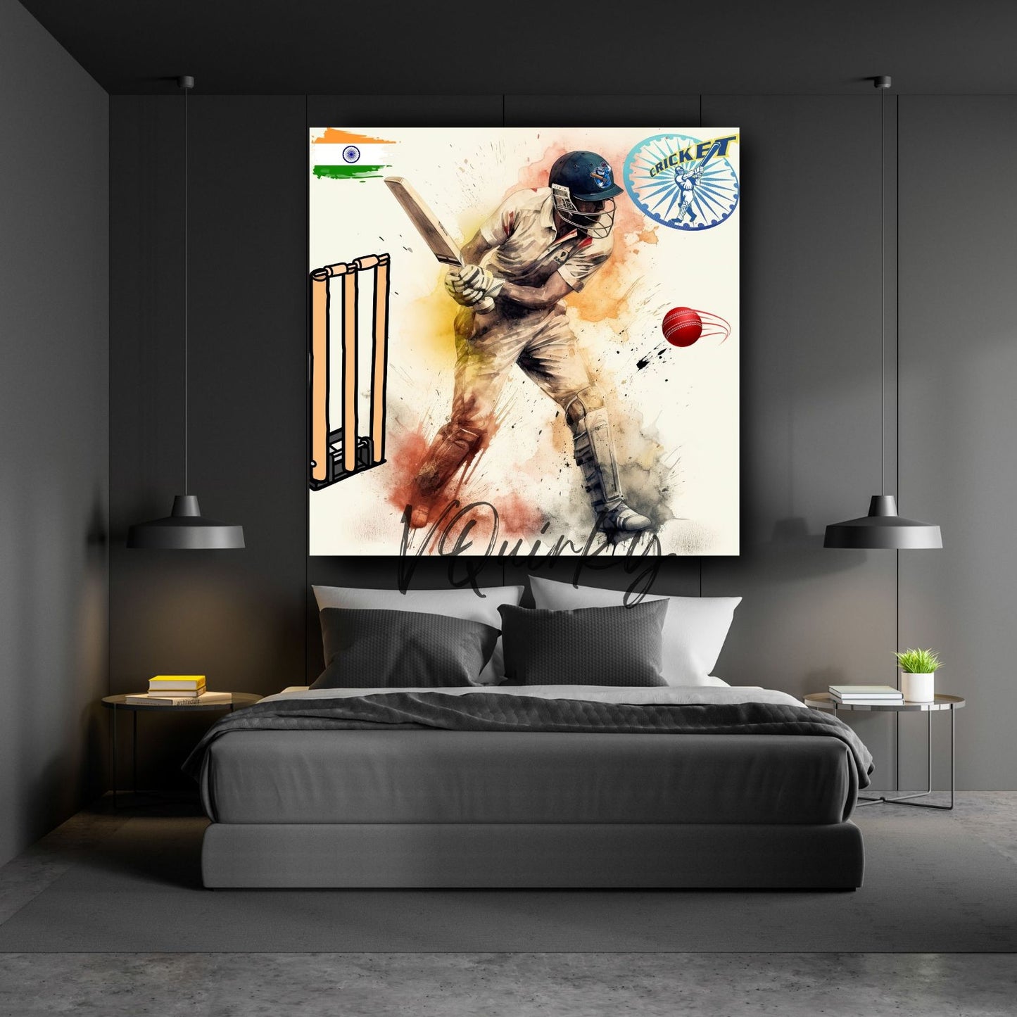 Indian Cricket Player Batting Canvas Painting