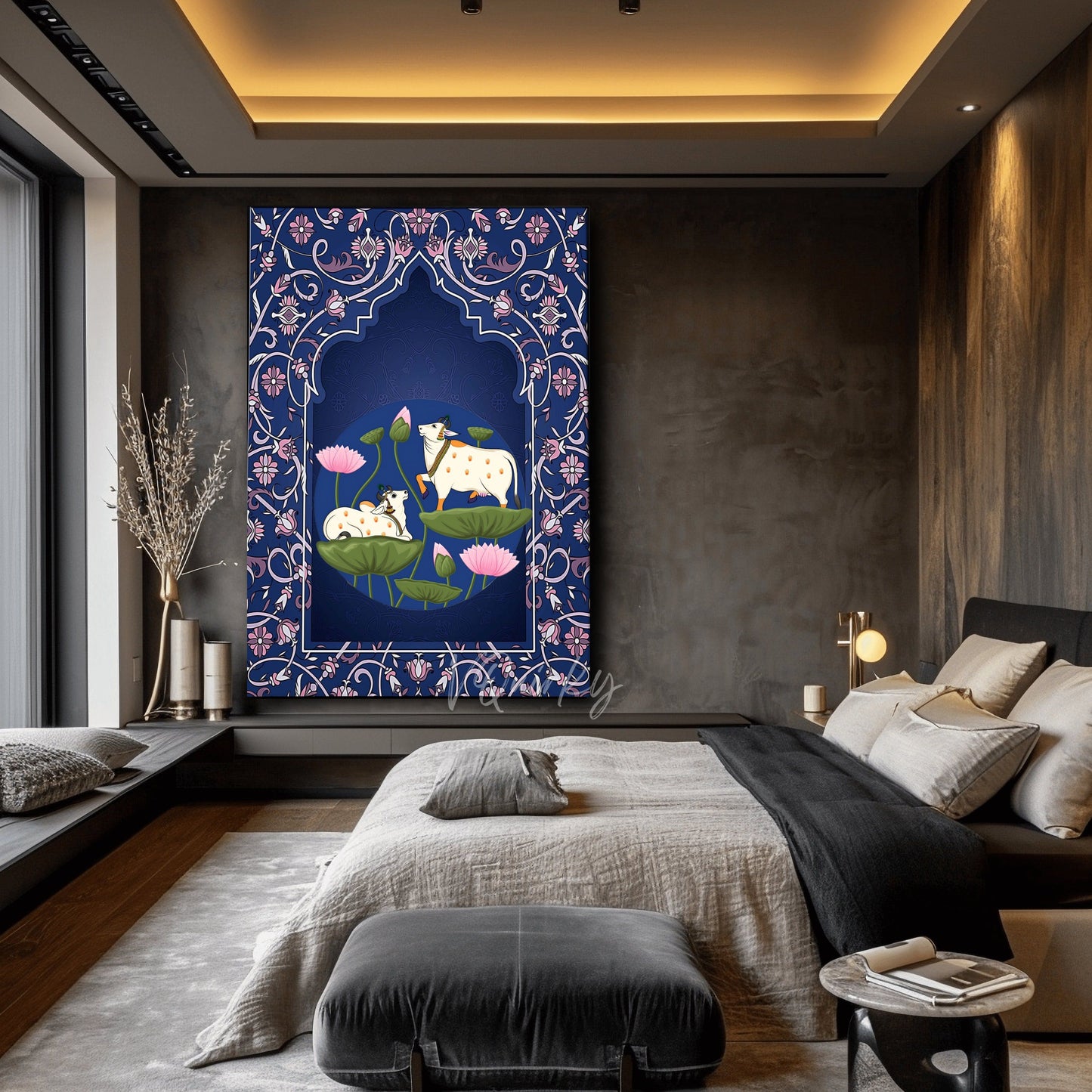 Pichwai Cow with Nandi ji Canvas Painting