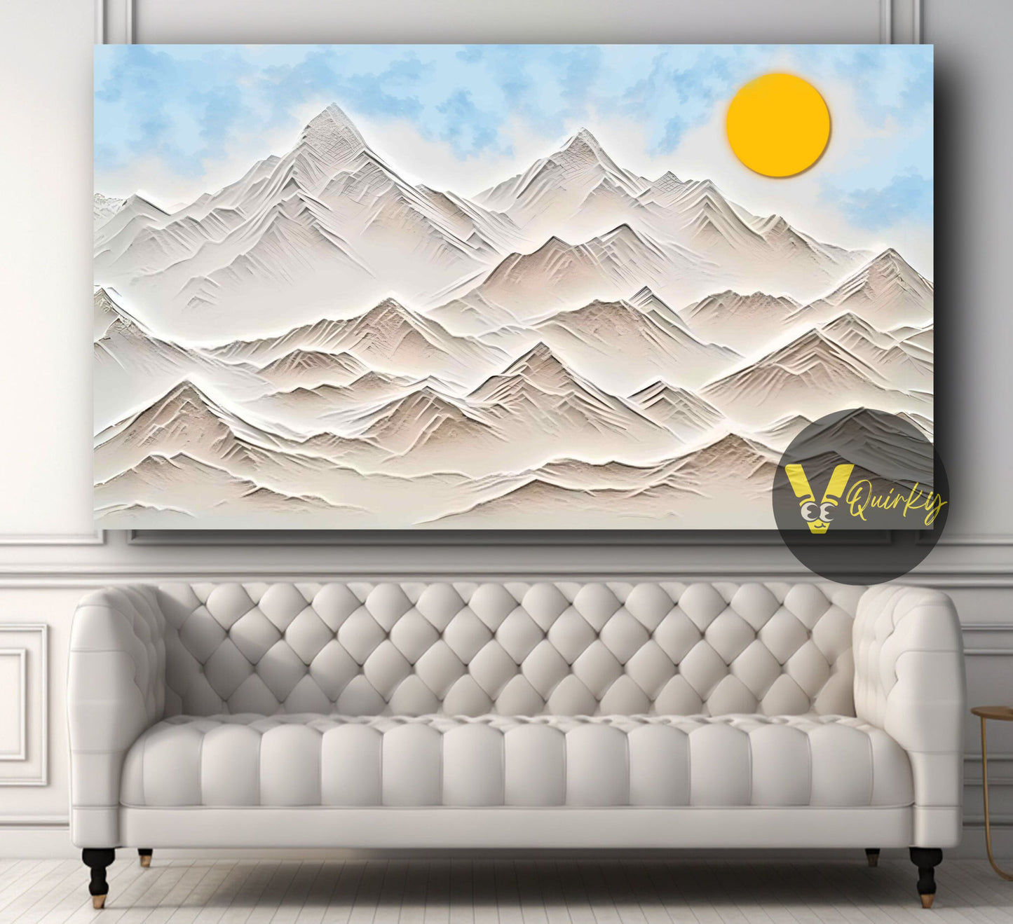 Beautiful Abstract 3d Mountains With Sun Nature Canvas Painting