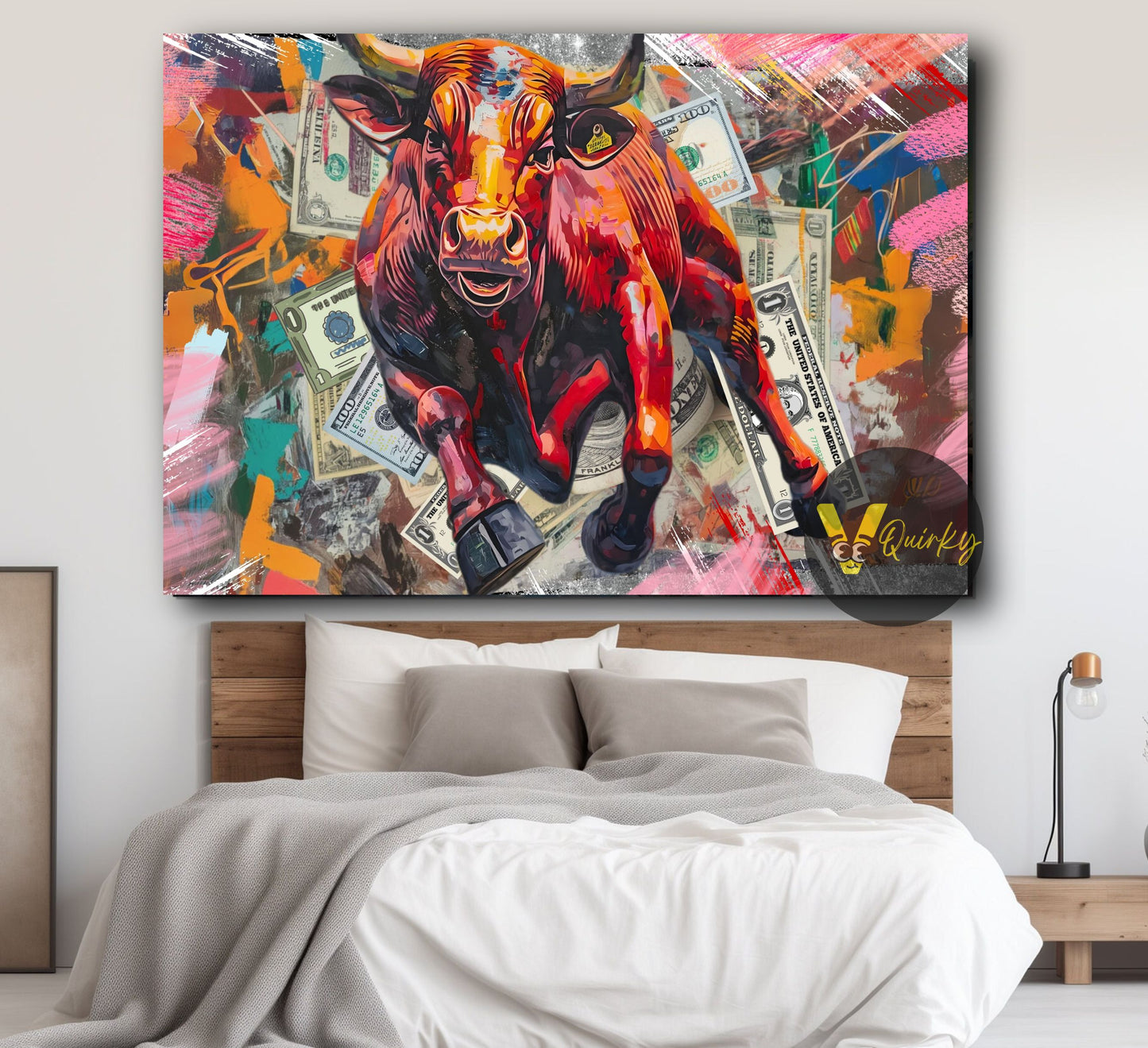 Colorful Big Bull H10 Stock Market Trading Canvas Painting