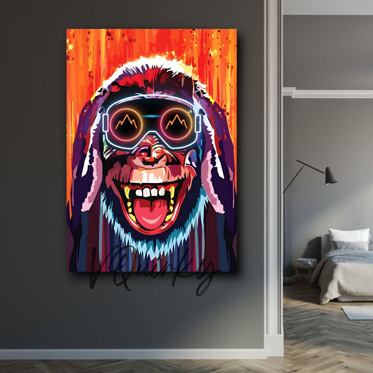Hear No Evil Colorful Monkey Canvas Painting