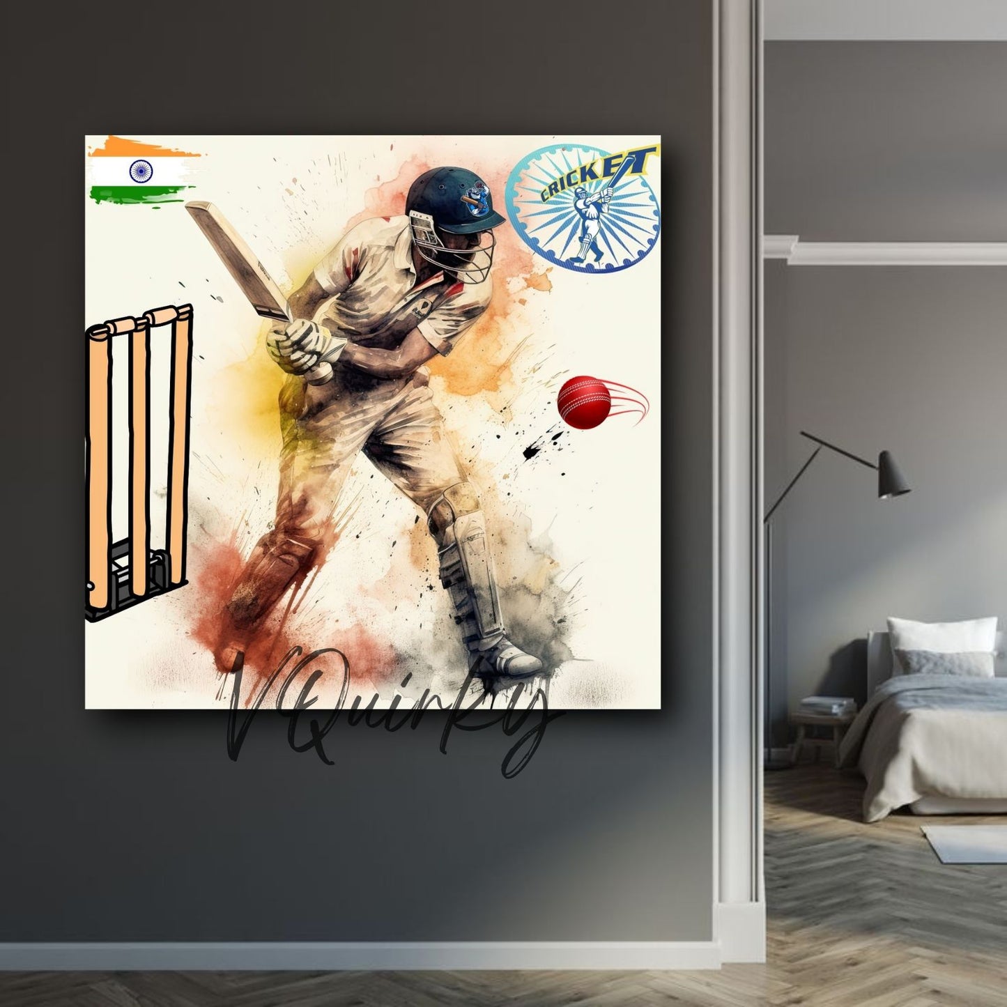 Indian Cricket Player Batting Canvas Painting